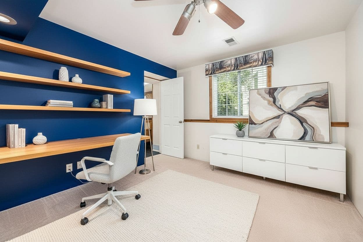 Home Office virtually staged in Modern style with StageHQ AI virtual staging