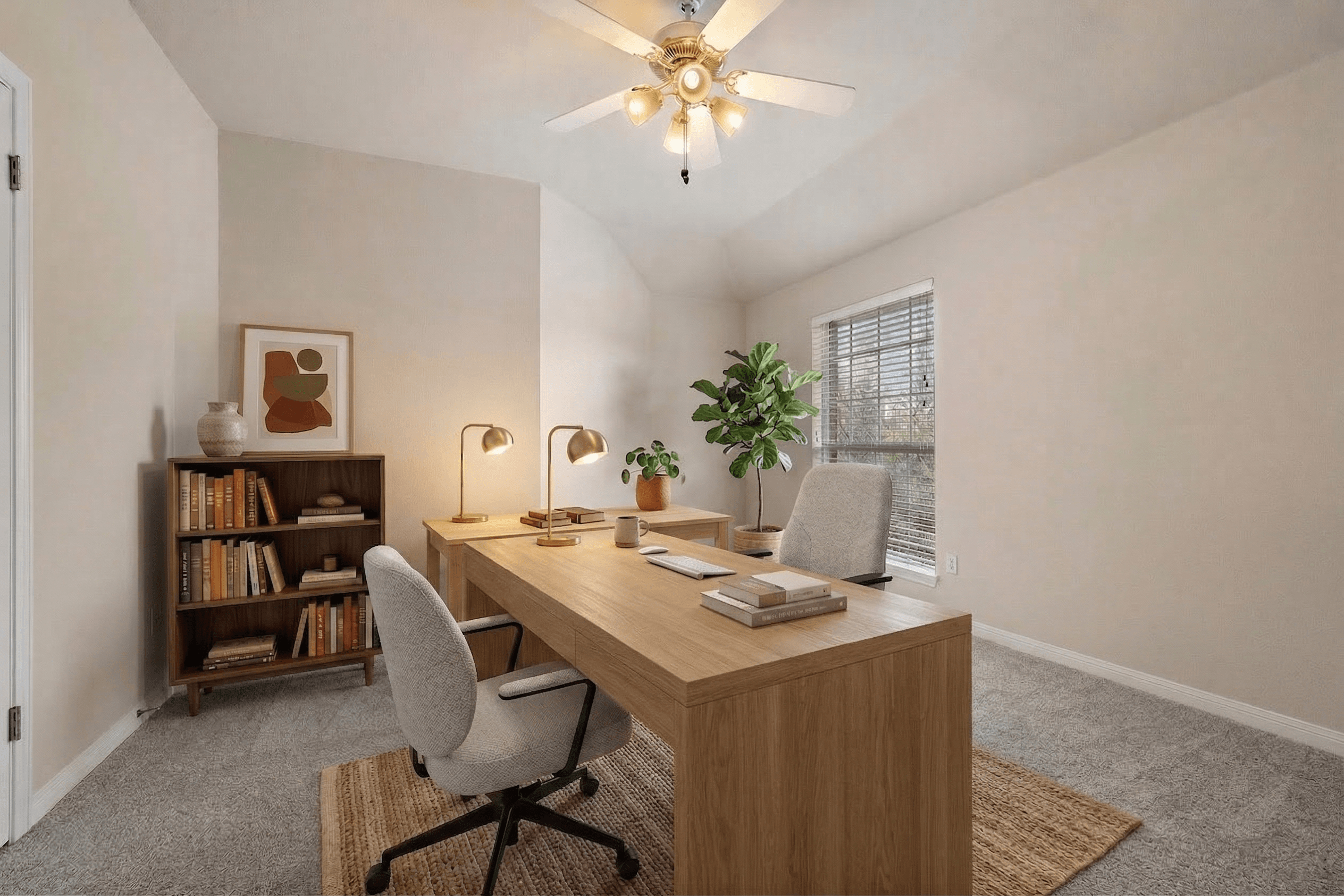 Home Office virtually staged in Modern style with StageHQ AI virtual staging