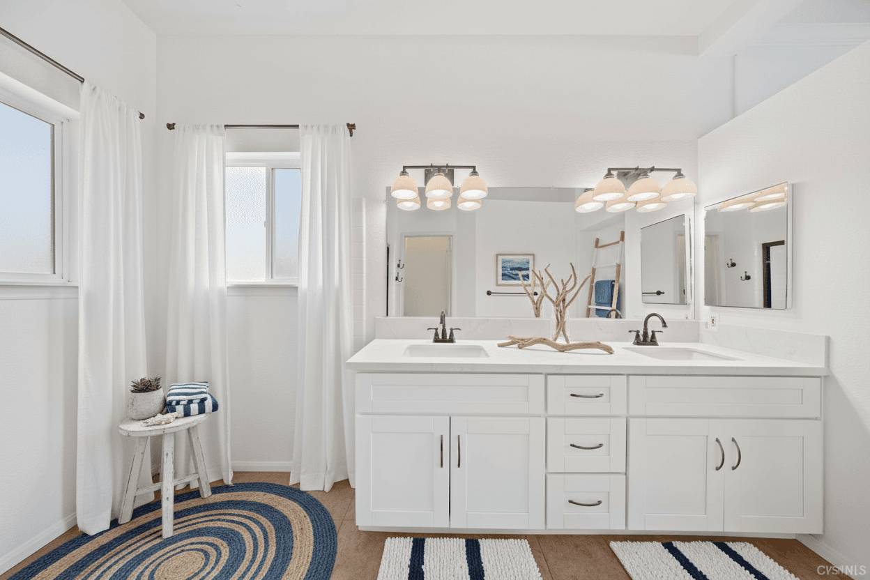 Bathroom virtually staged in Coastal style with StageHQ AI virtual staging