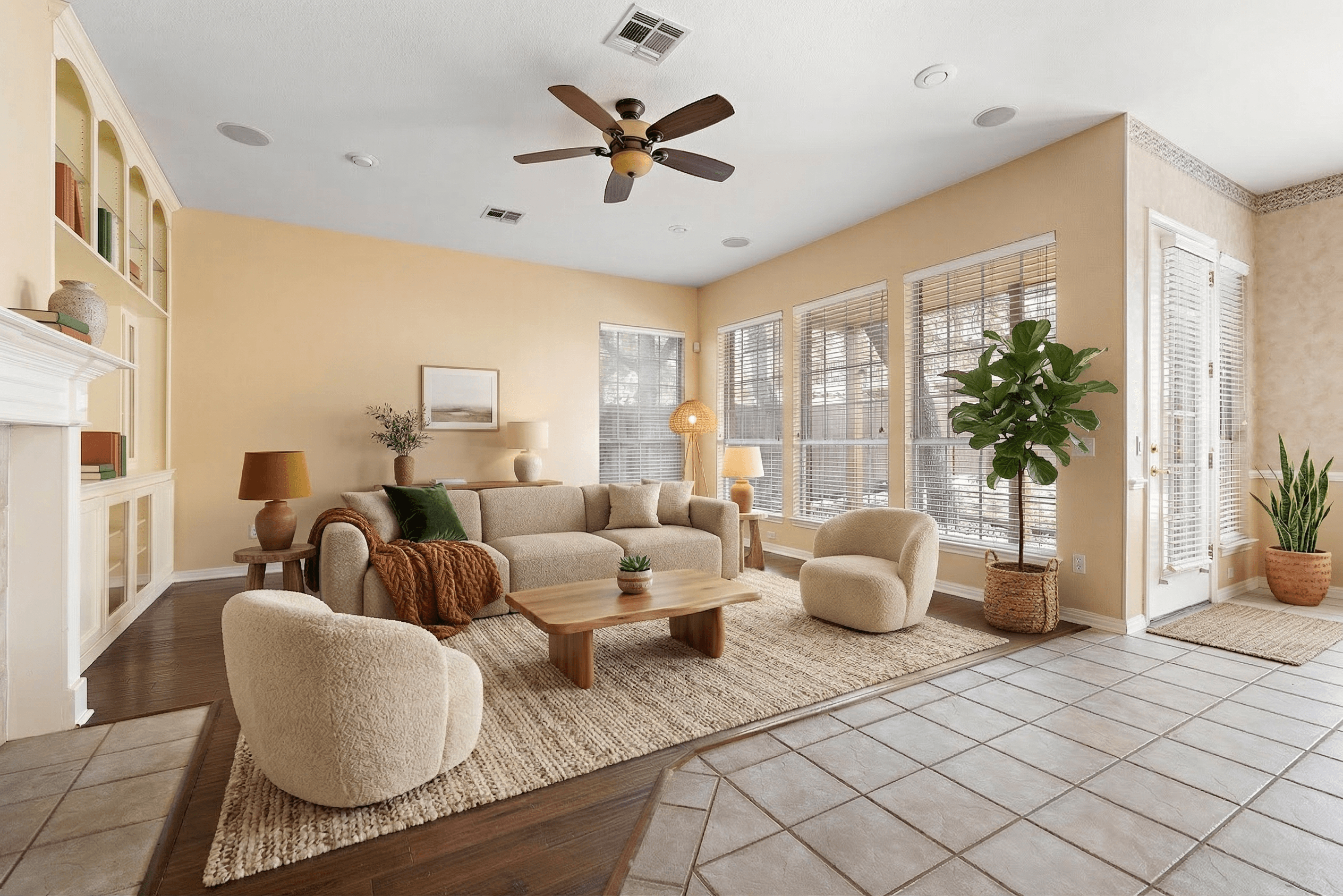 Living Room virtually staged in Modern style with StageHQ AI virtual staging