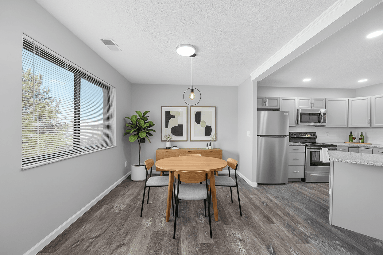 Dining Room virtually staged in Minimalist style with StageHQ AI virtual staging
