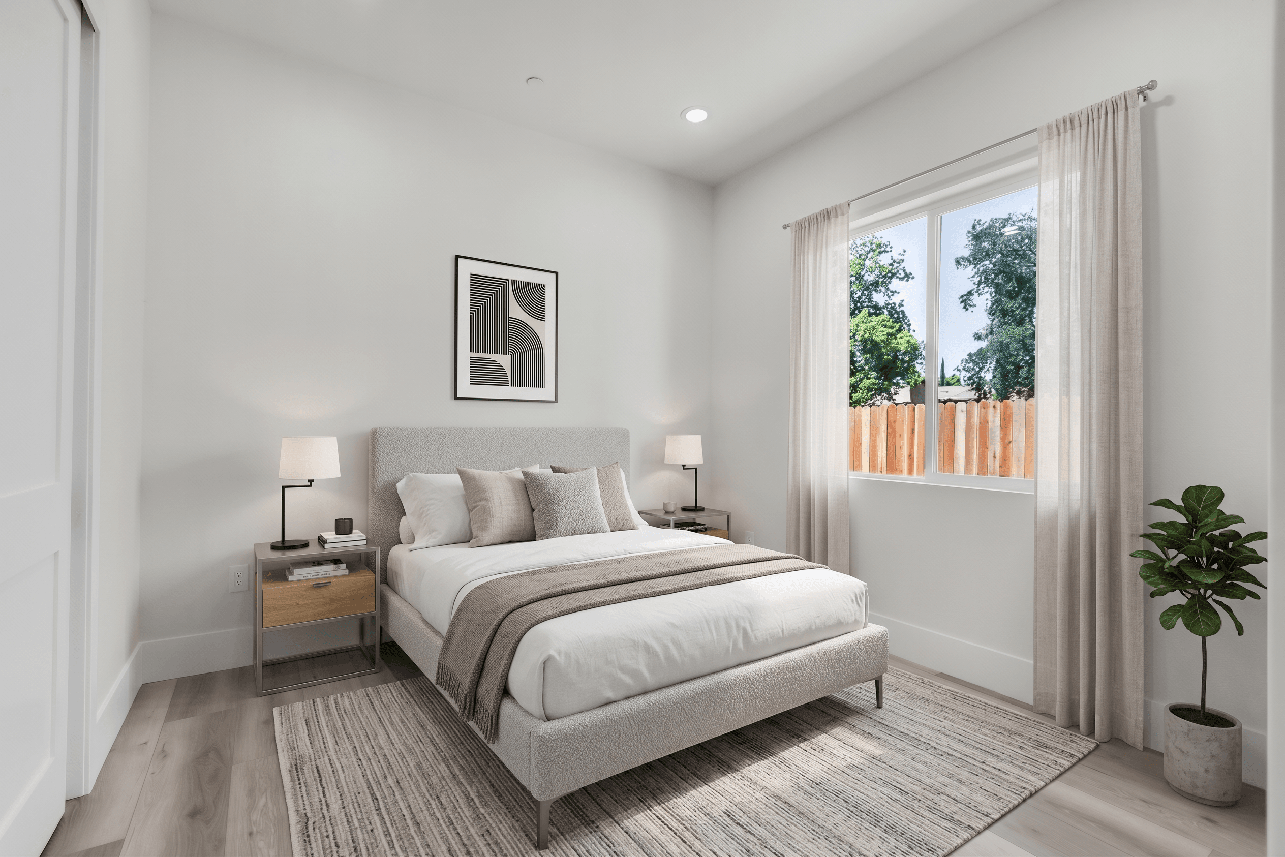 Bedroom virtually staged in Modern style with StageHQ AI virtual staging