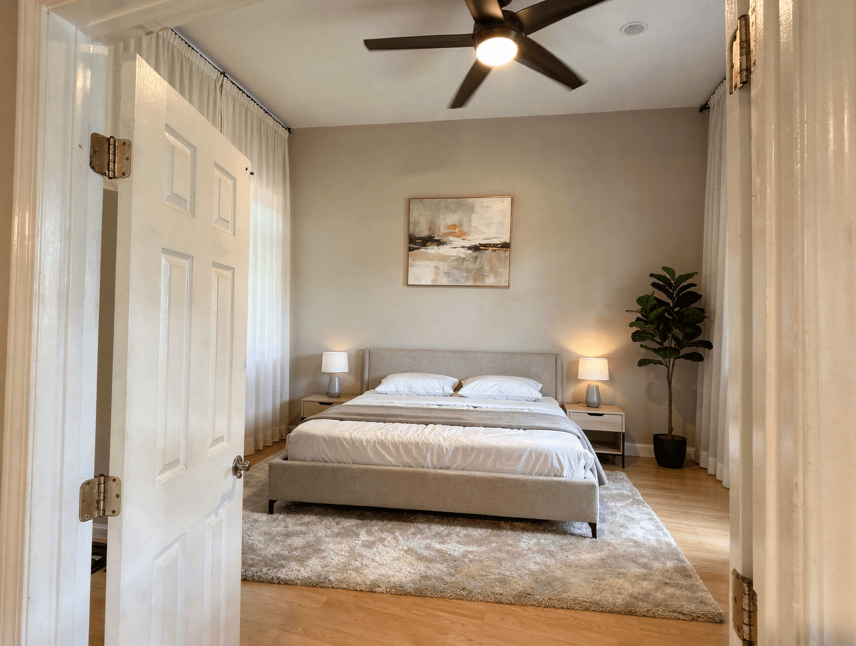 Bedroom virtually staged in Modern style with StageHQ AI virtual staging