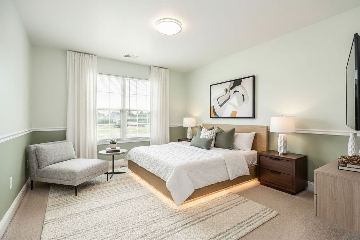 Bedroom virtually staged in Modern style with StageHQ AI virtual staging