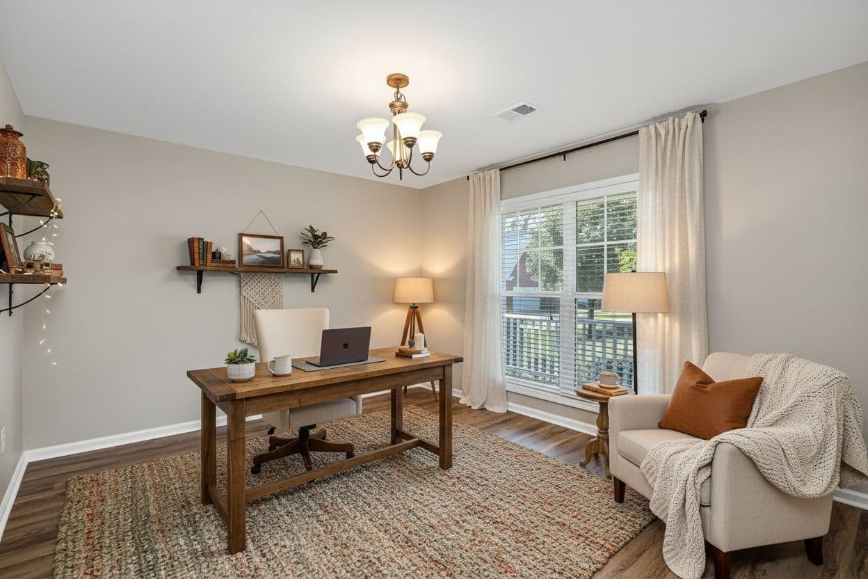 Home Office virtually staged in Modern style with StageHQ AI virtual staging