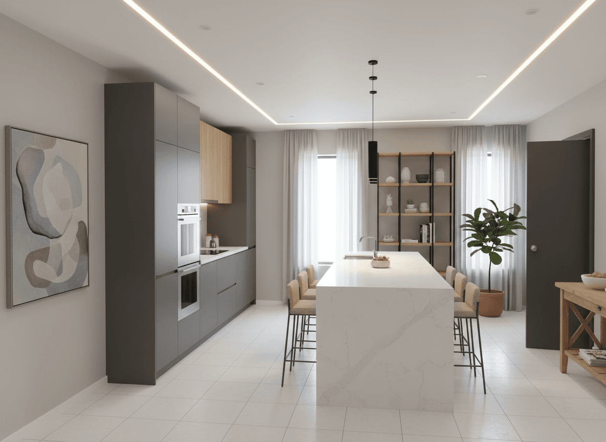 Kitchen virtually staged in Modern style with StageHQ AI virtual staging