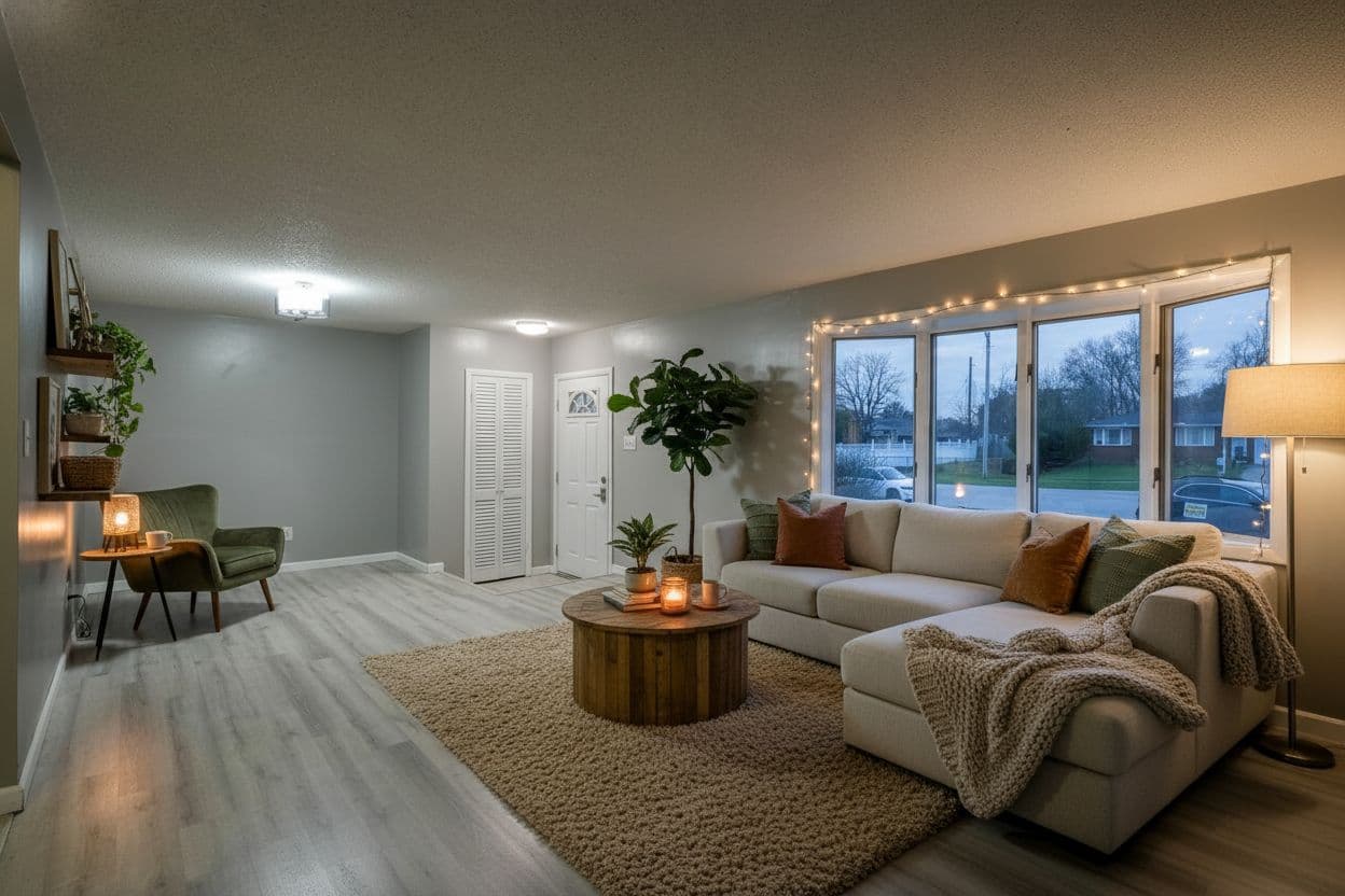 Living Room virtually staged in Modern style with StageHQ AI virtual staging