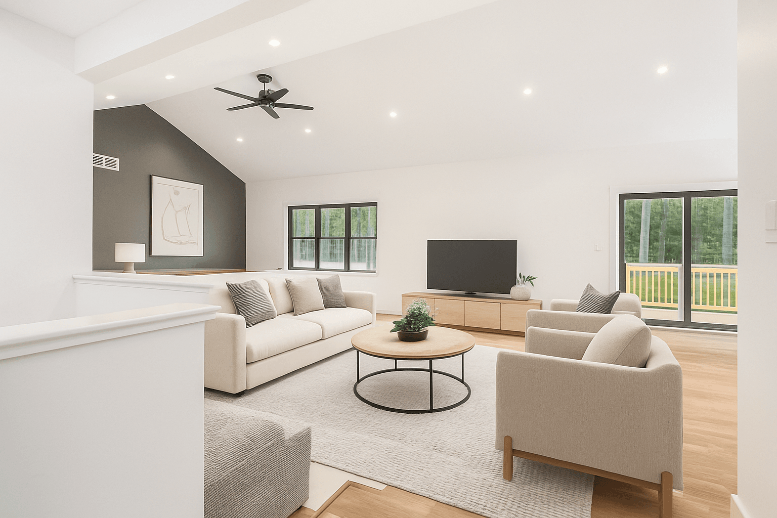 Living Room virtually staged in Modern style with StageHQ AI virtual staging
