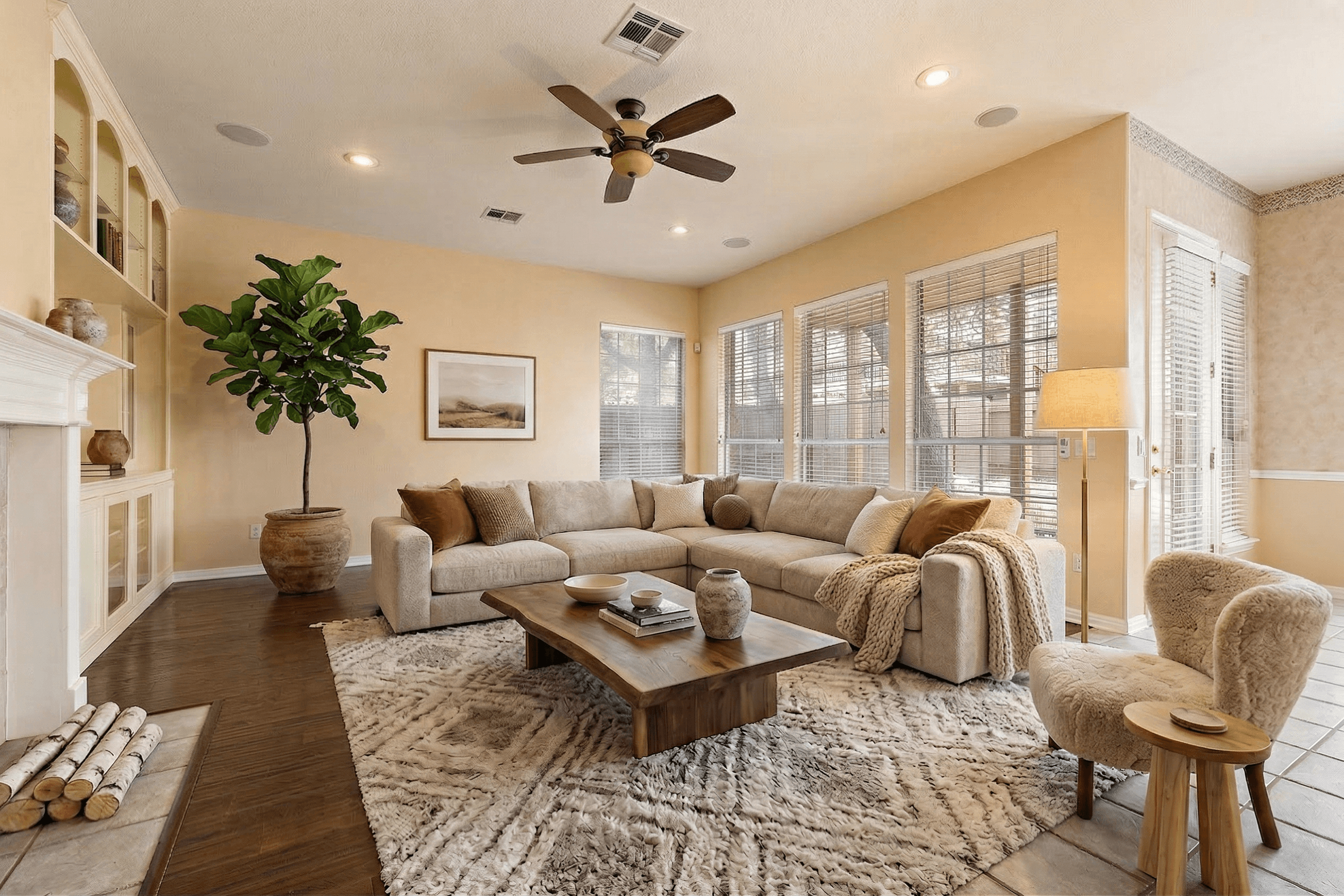 Living Room virtually staged in Modern style with StageHQ AI virtual staging