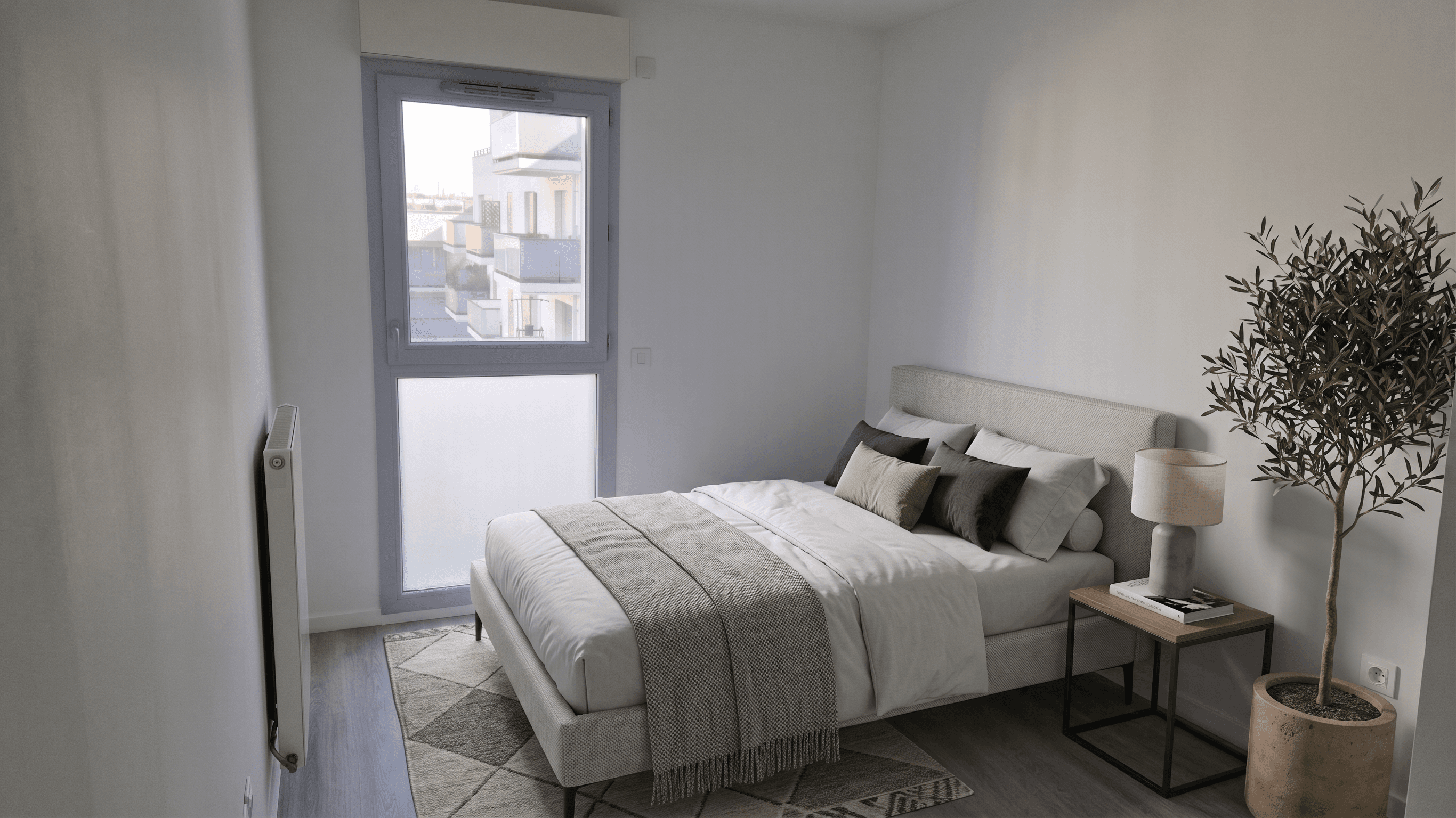 Bedroom virtually staged in Modern style with StageHQ AI virtual staging