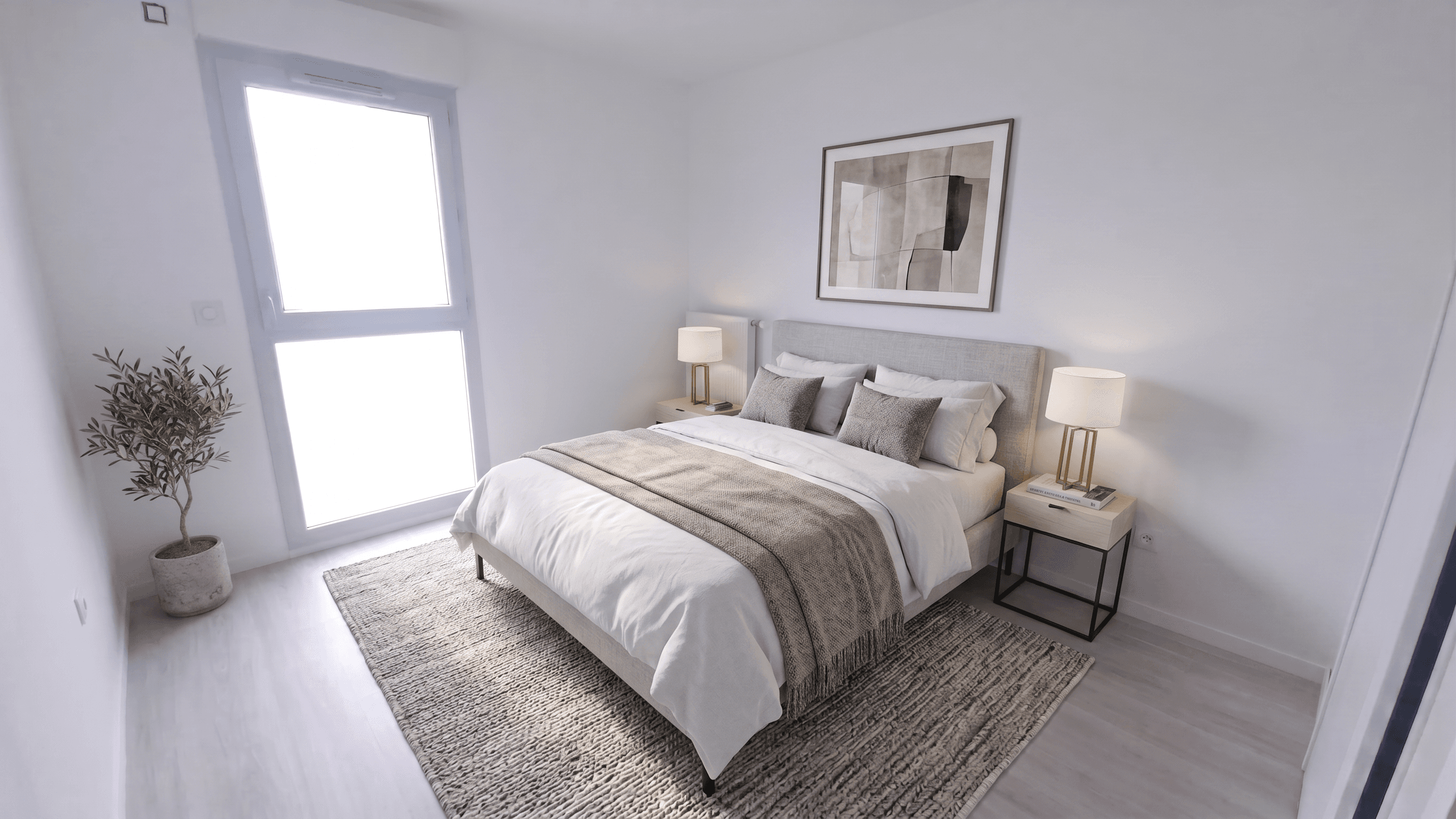 Bedroom virtually staged in Modern style with StageHQ AI virtual staging
