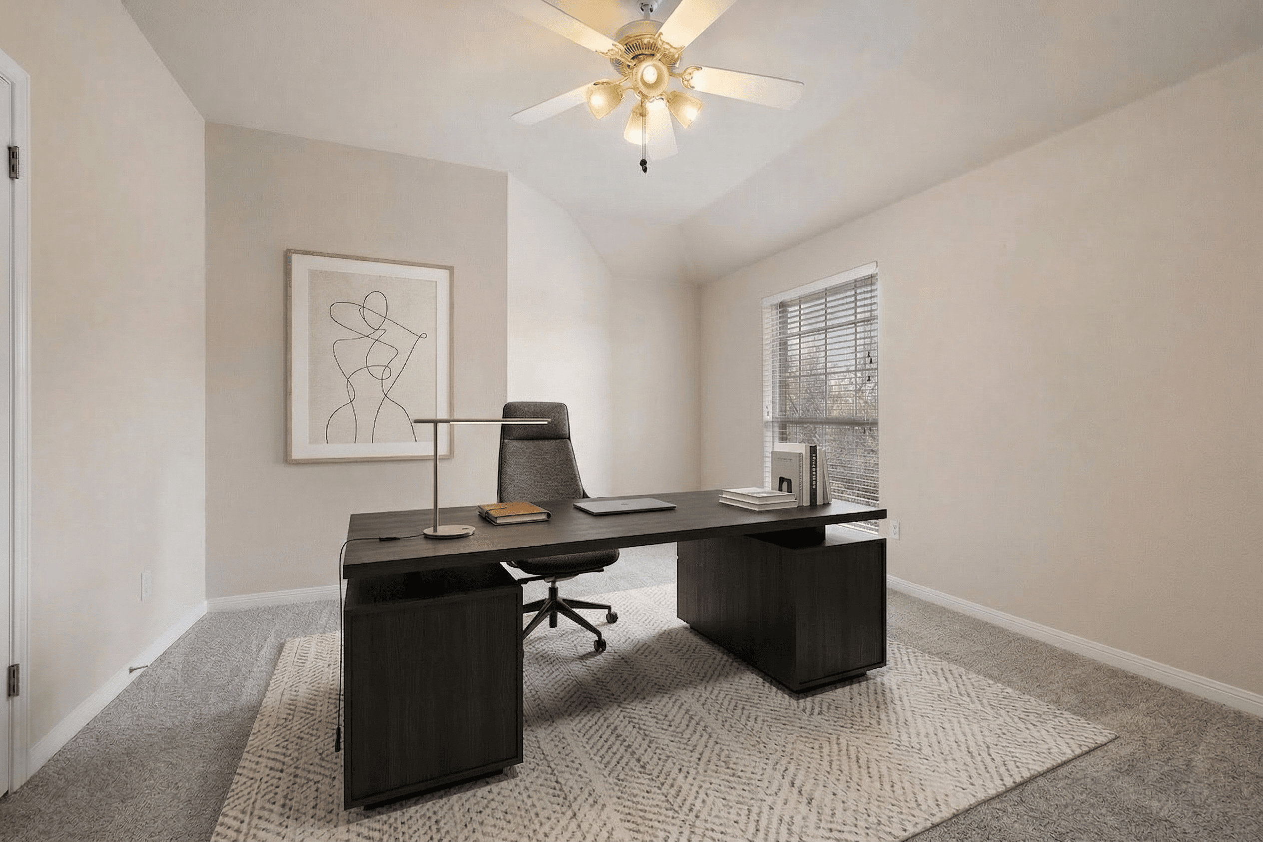 Home Office virtually staged in Modern style with StageHQ AI virtual staging