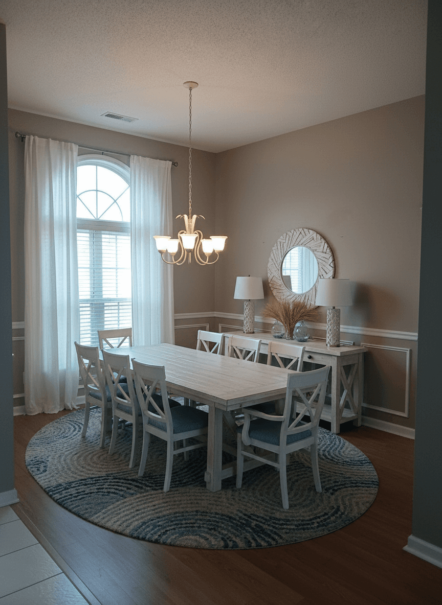 Dining Room virtually staged in Coastal style with StageHQ AI virtual staging