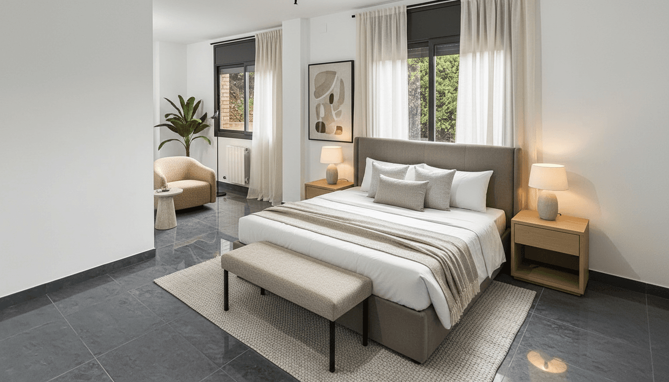 Bedroom virtually staged in Luxury style with StageHQ AI virtual staging