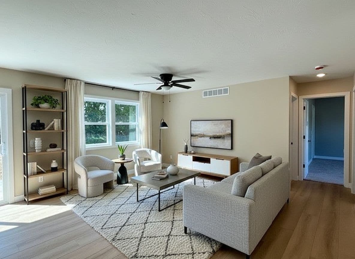 Living Room virtually staged in Modern style with StageHQ AI virtual staging