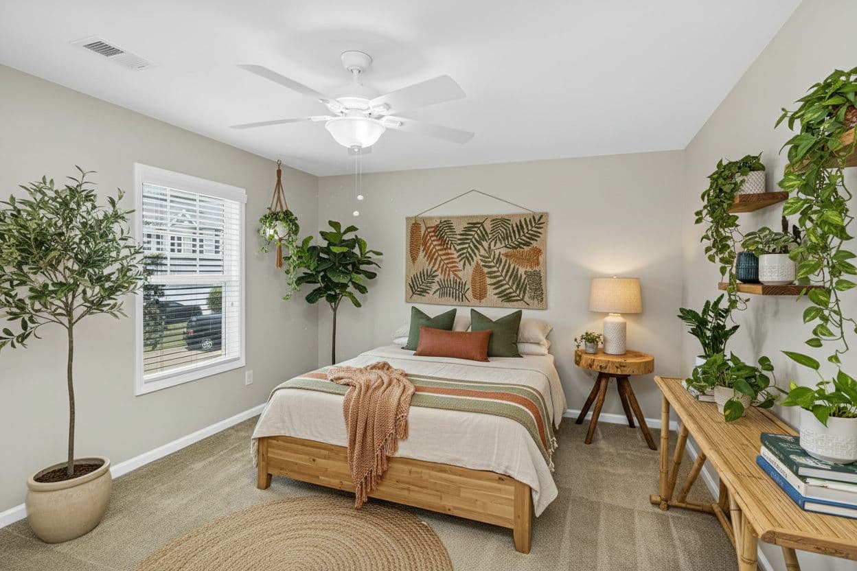 Bedroom virtually staged in Modern style with StageHQ AI virtual staging