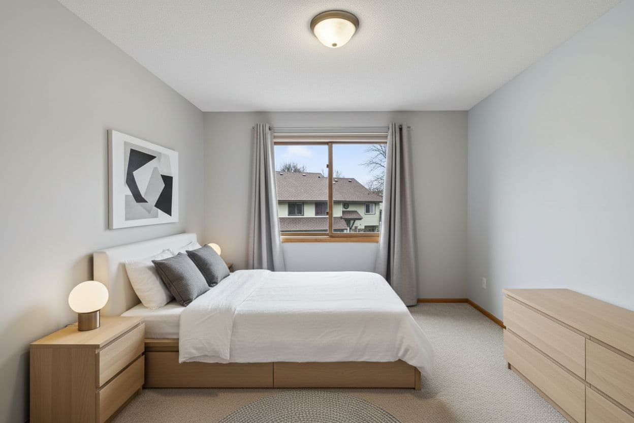 Bedroom virtually staged in Minimalist style with StageHQ AI virtual staging