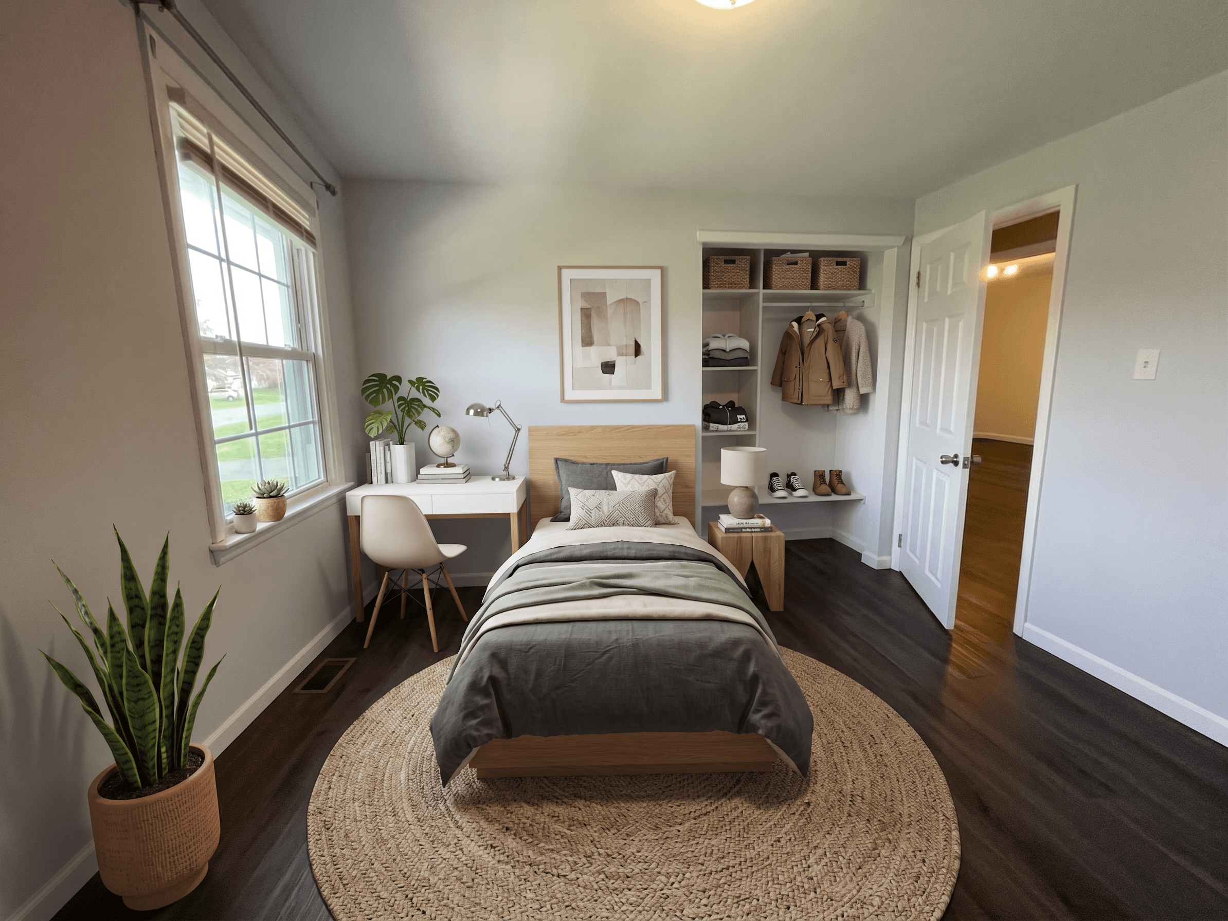 Bedroom virtually staged in Modern style with StageHQ AI virtual staging
