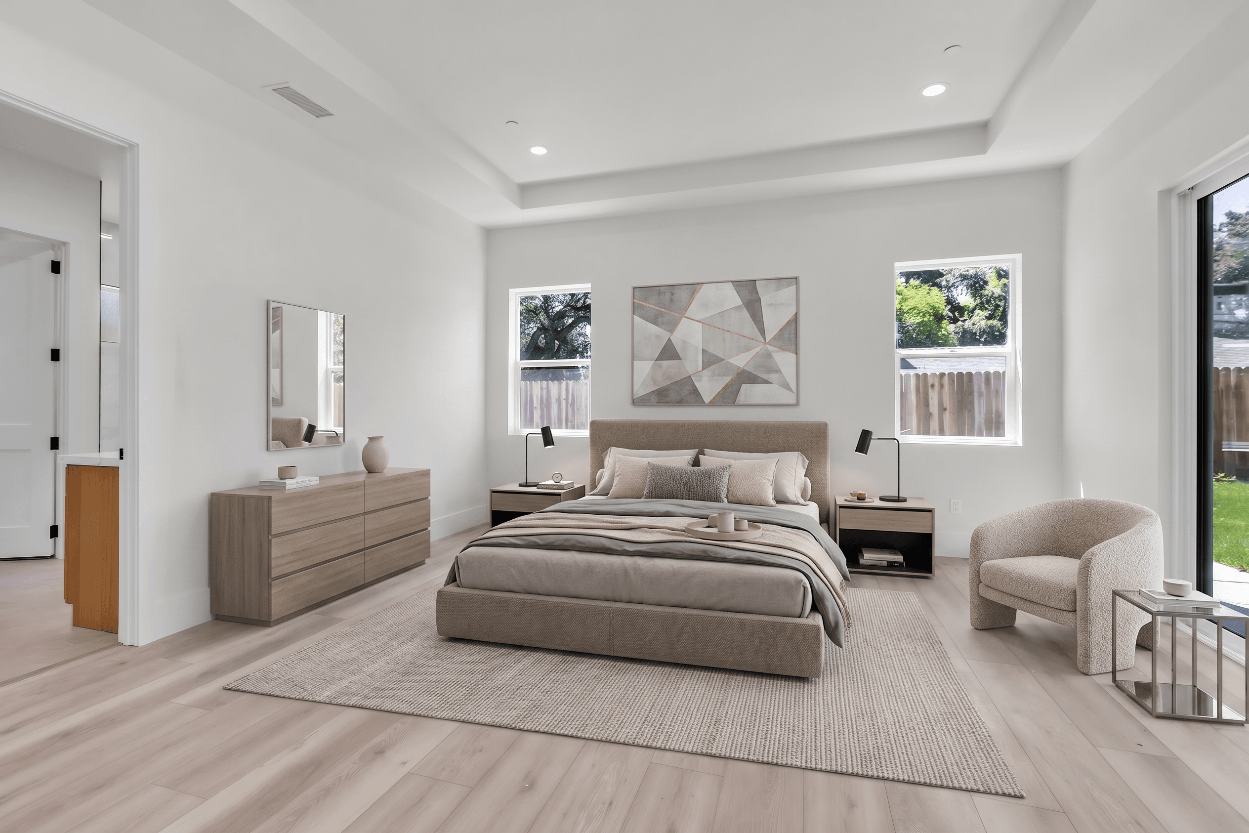 Bedroom virtually staged in Modern style with StageHQ AI virtual staging