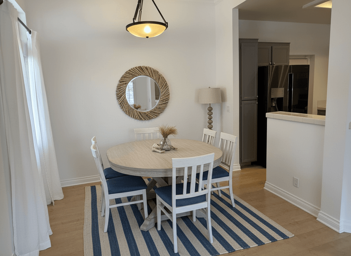 Dining Room virtually staged in Coastal style with StageHQ AI virtual staging