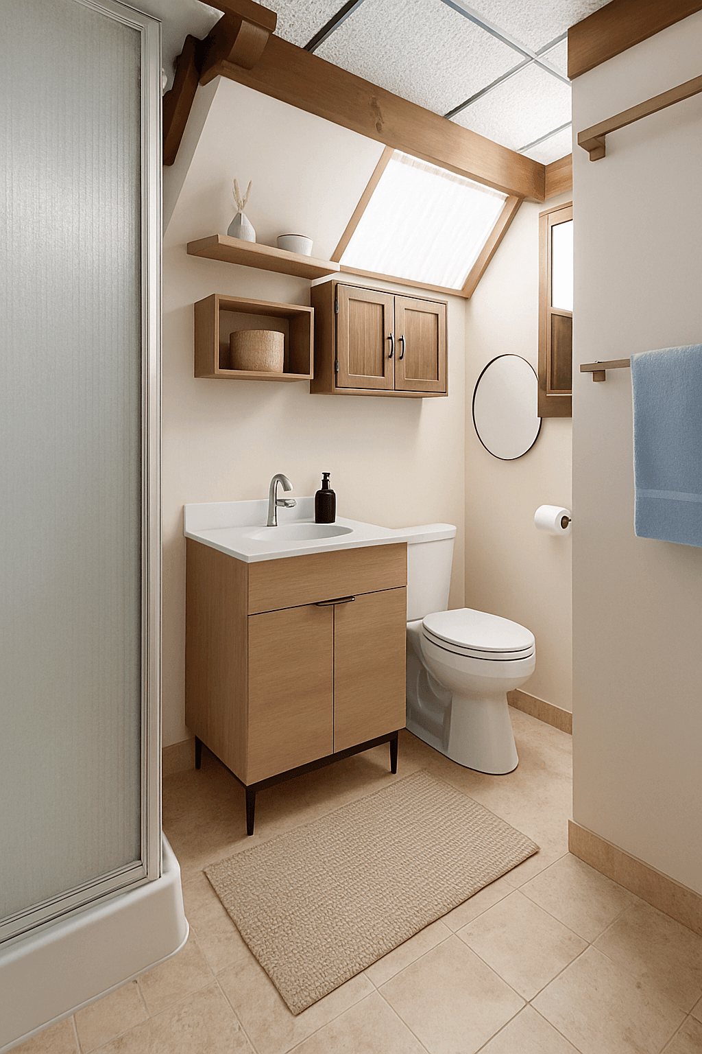 Bathroom virtually staged in Modern style with StageHQ AI virtual staging