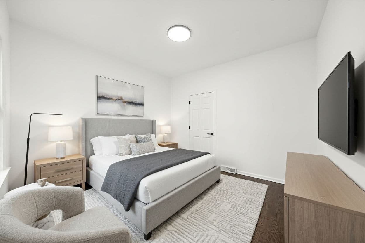 Bedroom virtually staged in Modern style with StageHQ AI virtual staging