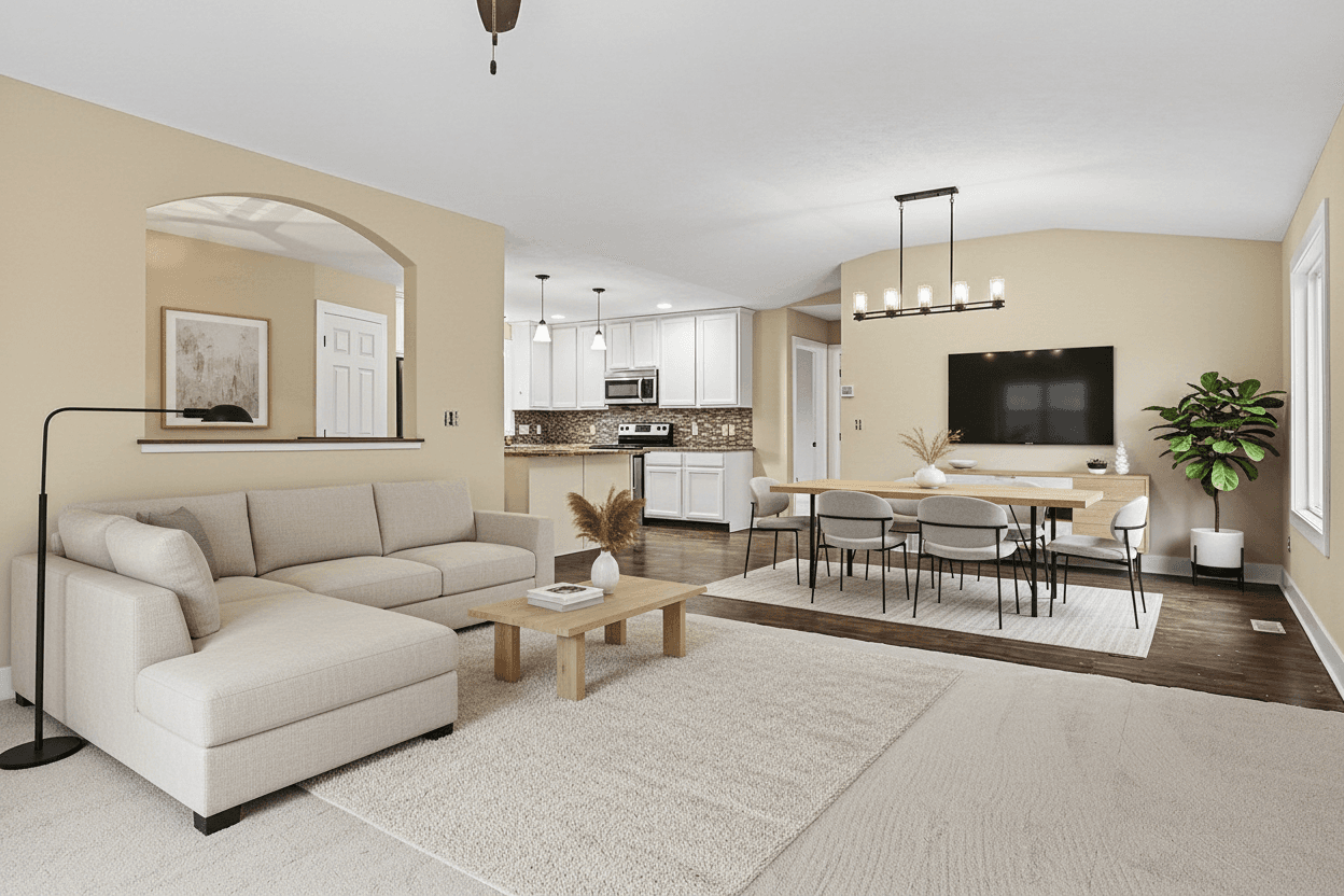 Dining Room virtually staged in Modern style with StageHQ AI virtual staging