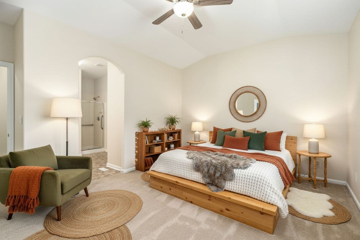 Bedroom virtually staged in Modern style with StageHQ AI virtual staging