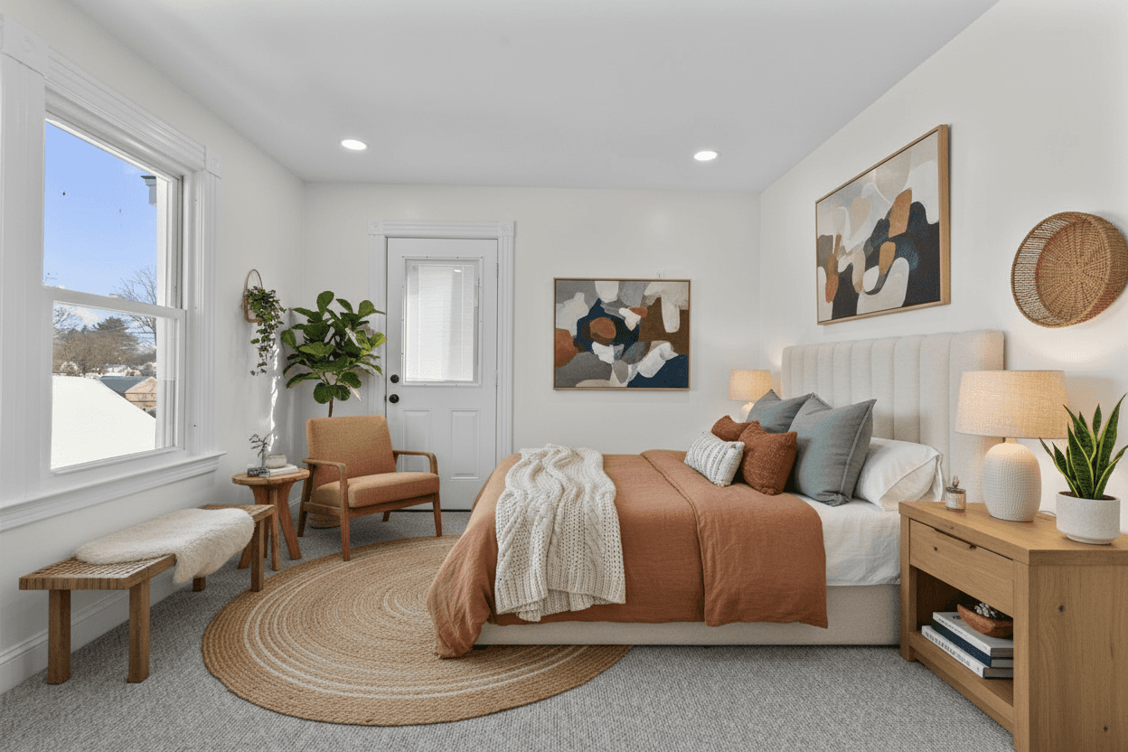 Bedroom virtually staged in Modern style with StageHQ AI virtual staging