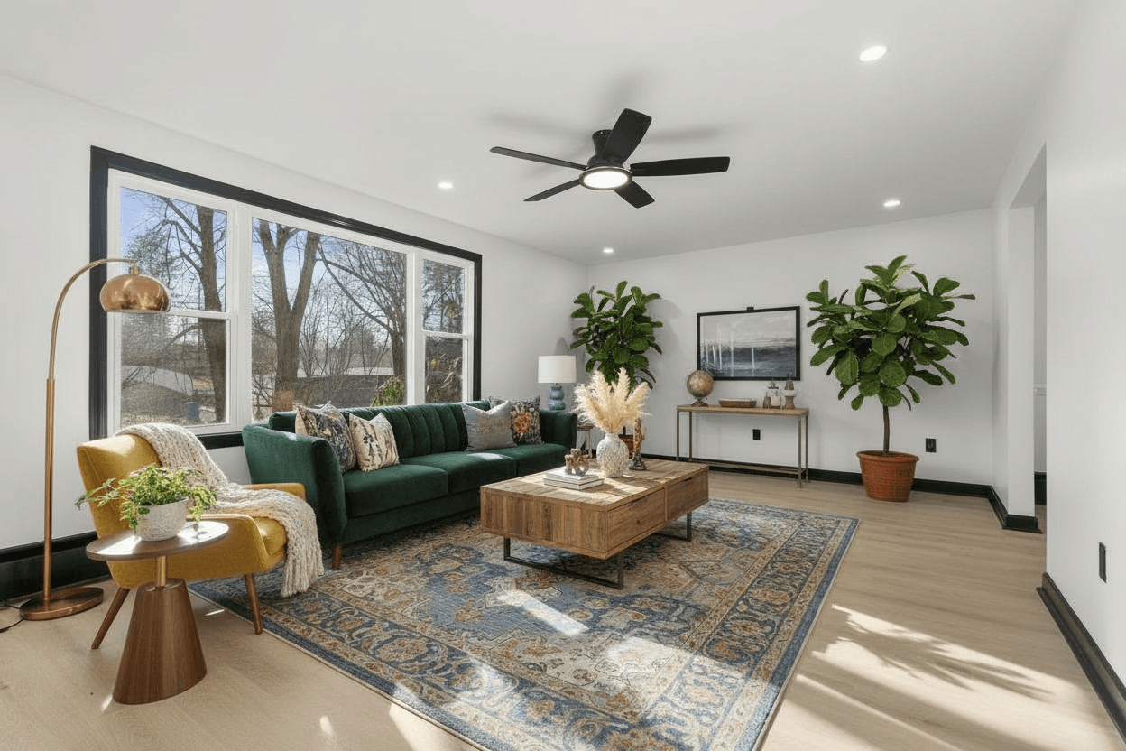 Room virtually staged in Modern style with StageHQ AI virtual staging