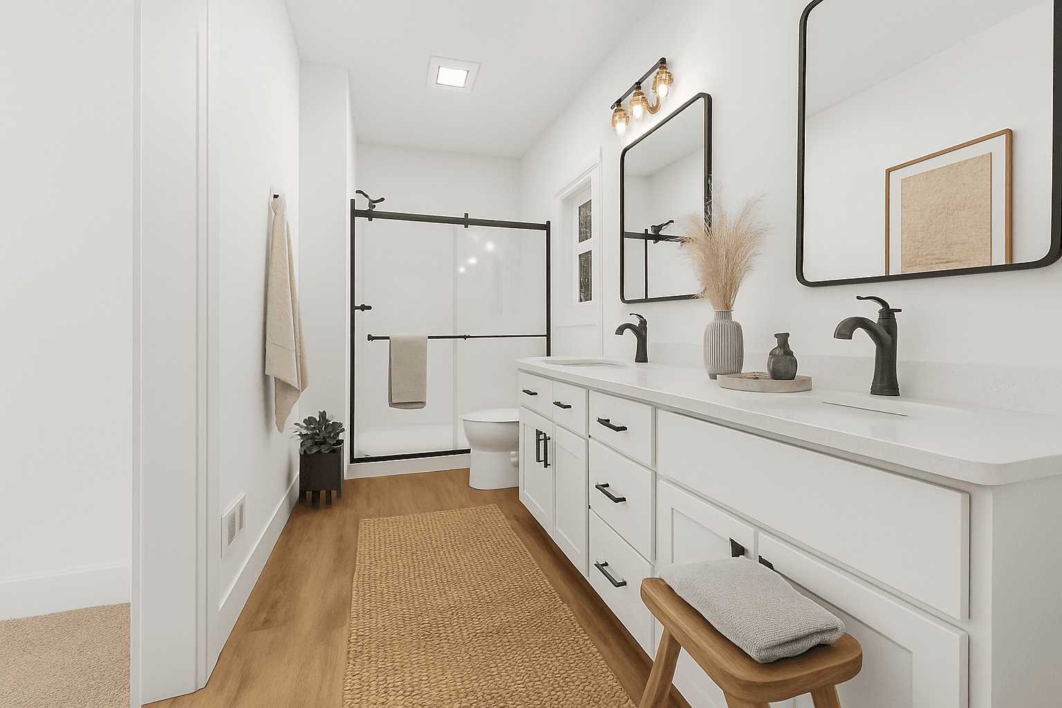 Bathroom virtually staged in Modern style with StageHQ AI virtual staging