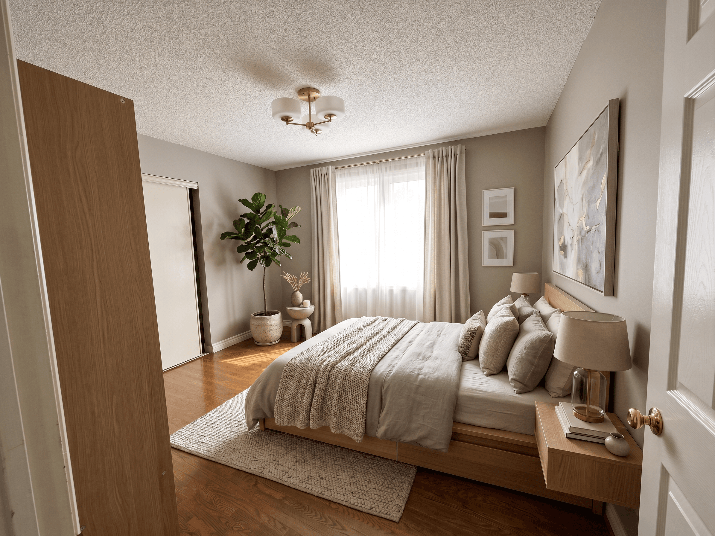 Bedroom virtually staged in Modern style with StageHQ AI virtual staging