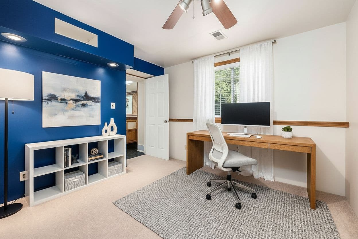 Home Office virtually staged in Modern style with StageHQ AI virtual staging