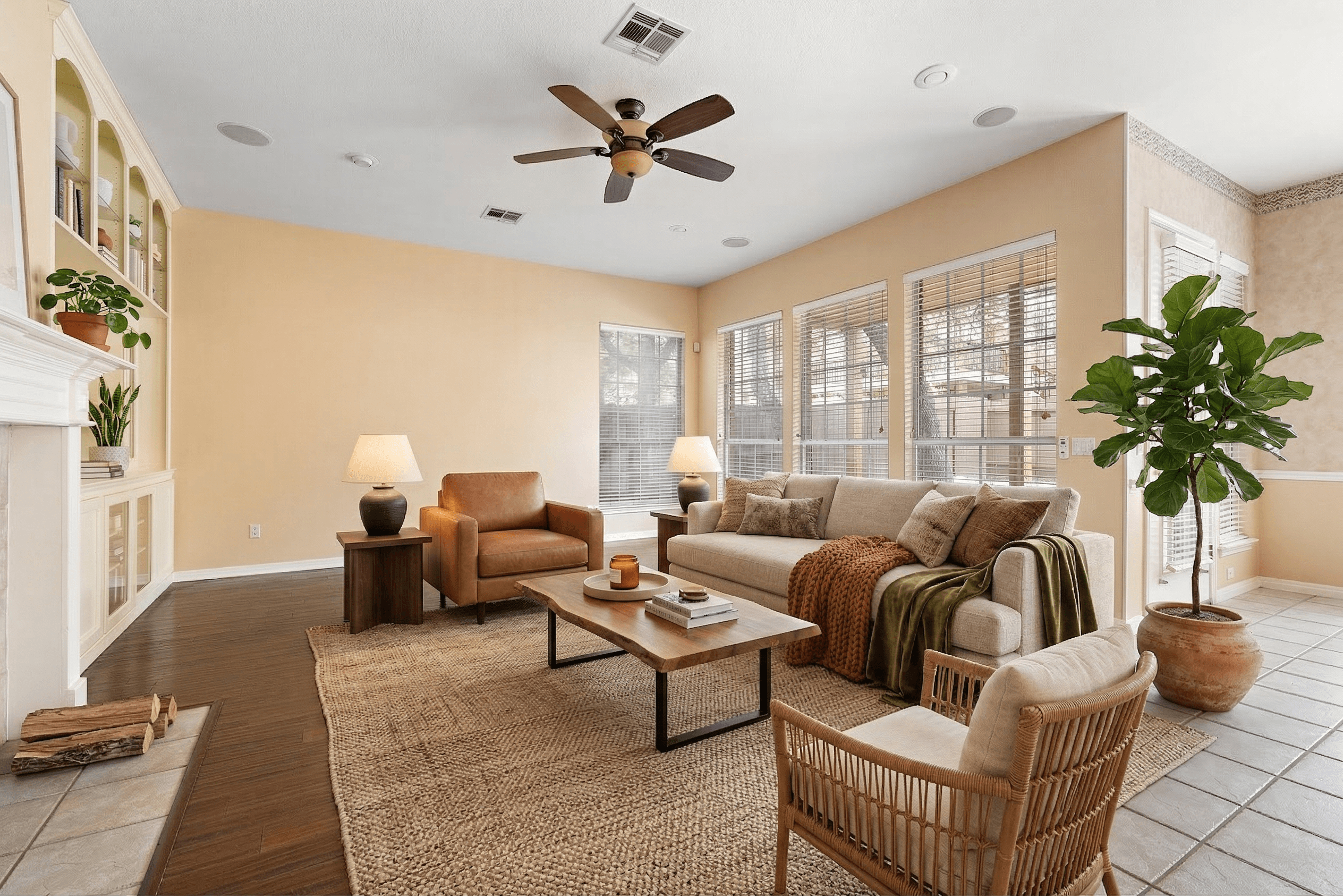 Living Room virtually staged in Modern style with StageHQ AI virtual staging