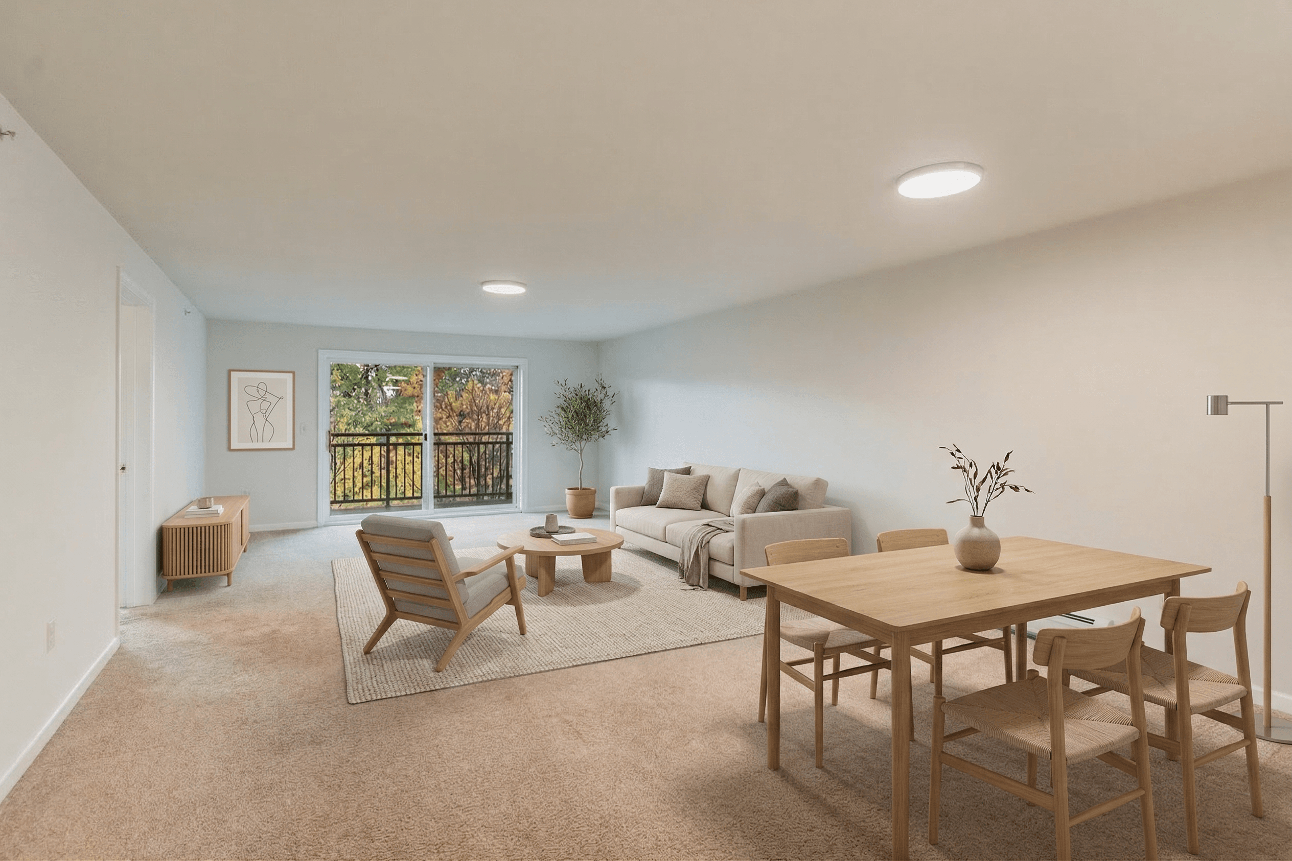 Living Room virtually staged in Scandinavian style with StageHQ AI virtual staging