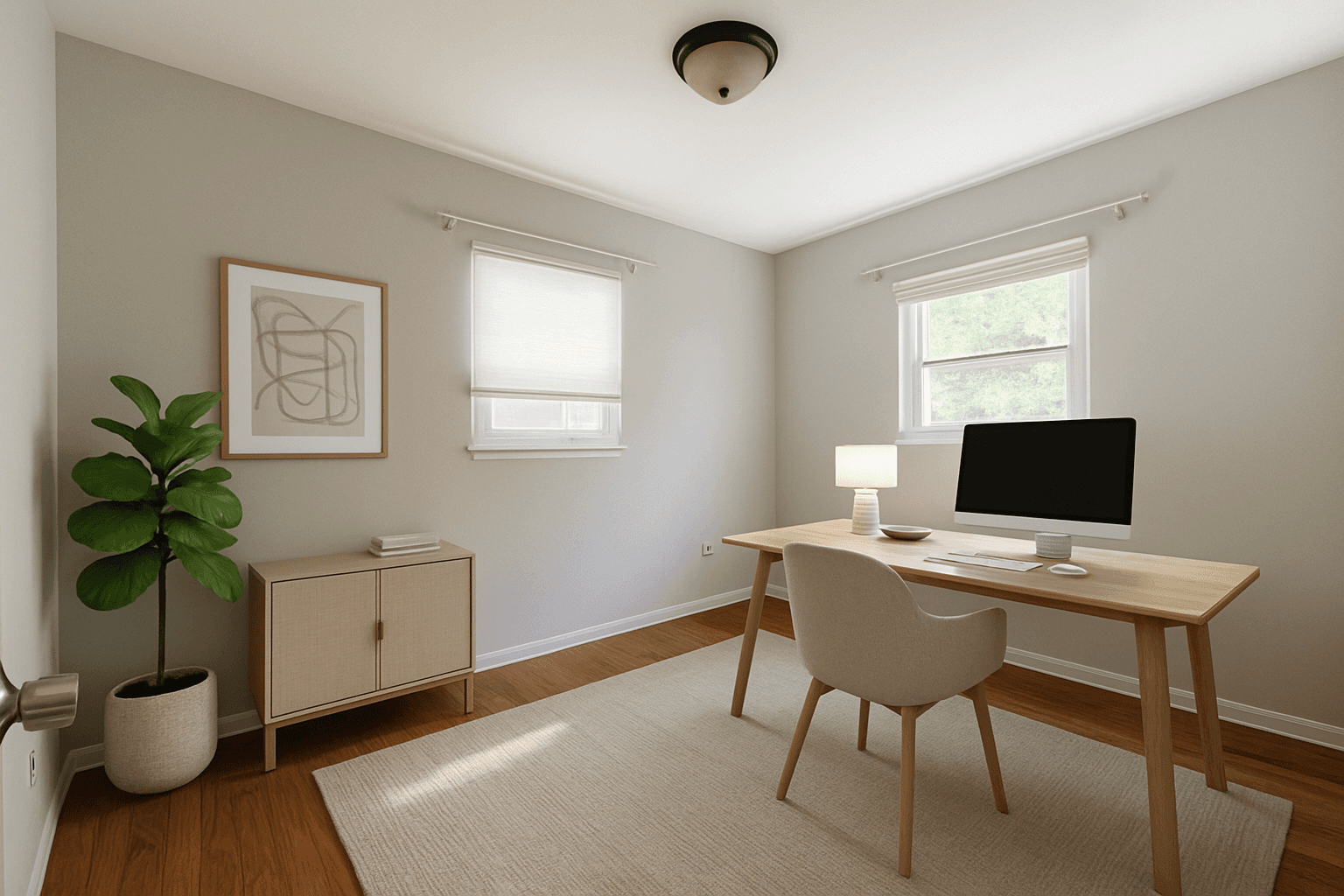 Home Office virtually staged in Scandinavian style with StageHQ AI virtual staging
