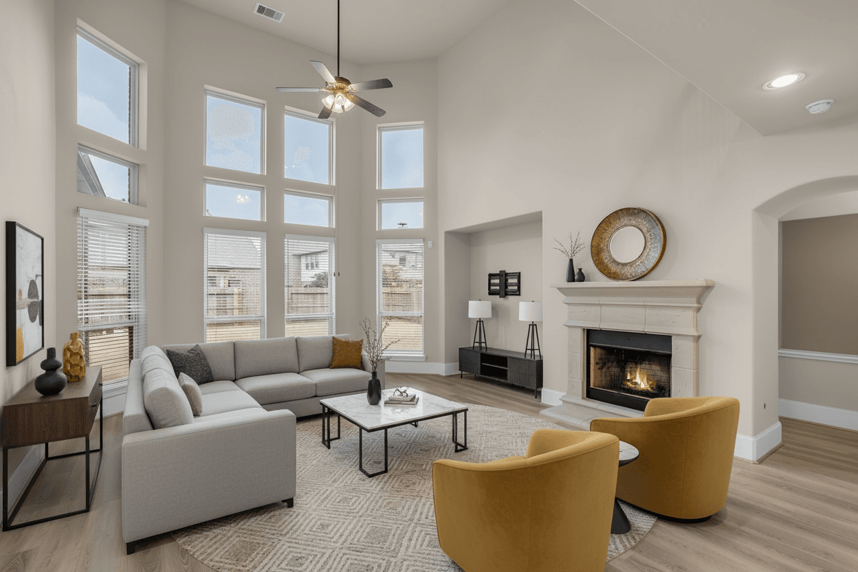 Living Room virtually staged in Contemporary style with StageHQ AI virtual staging