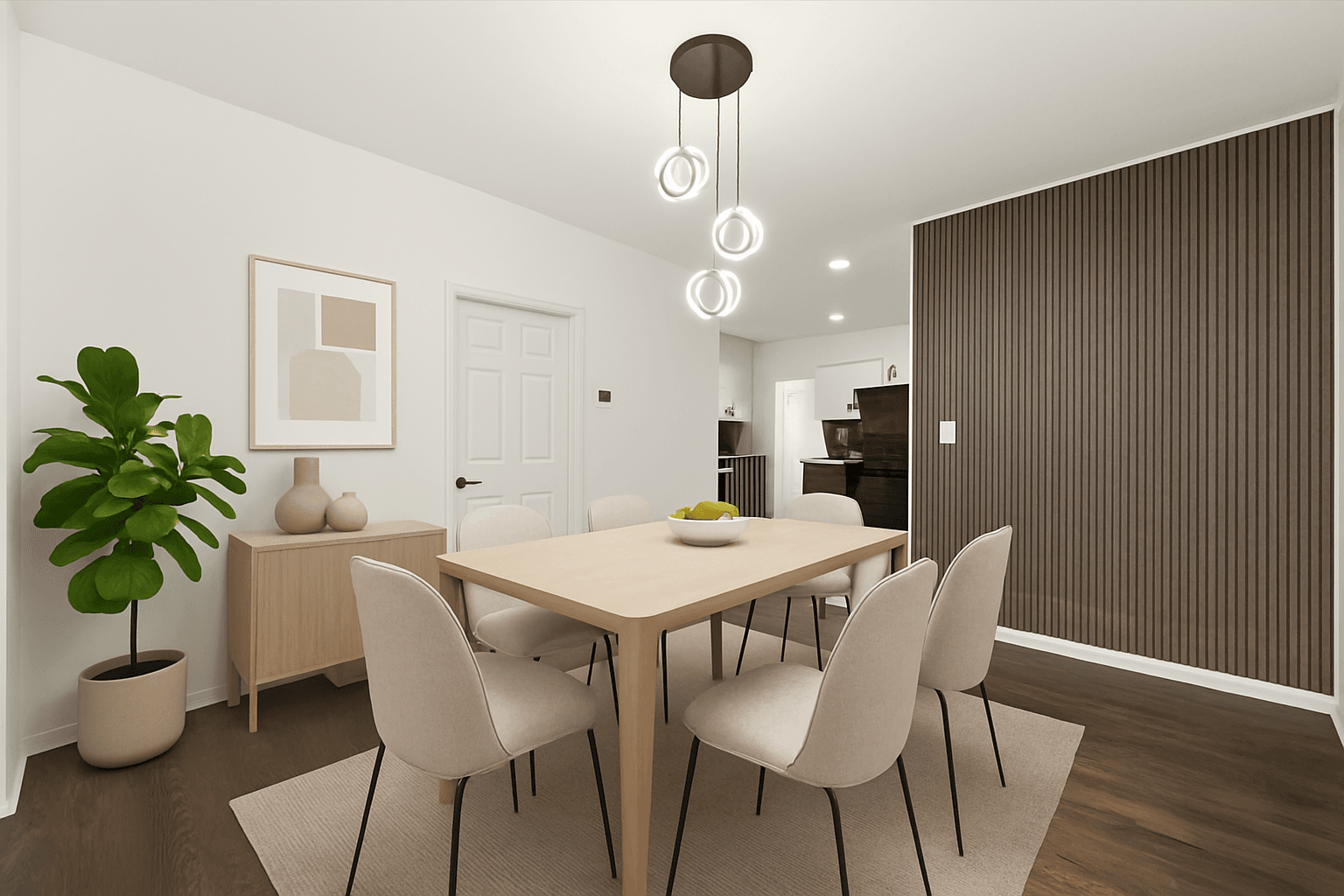 Dining Room virtually staged in Modern style with StageHQ AI virtual staging