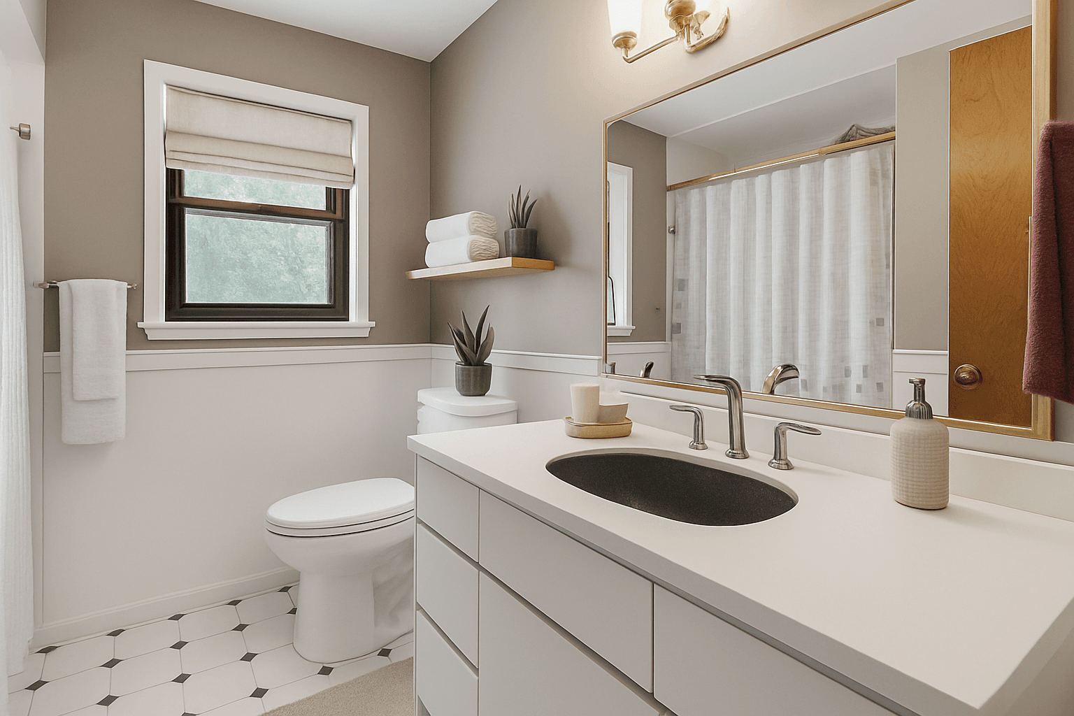 Bathroom virtually staged in Modern style with StageHQ AI virtual staging