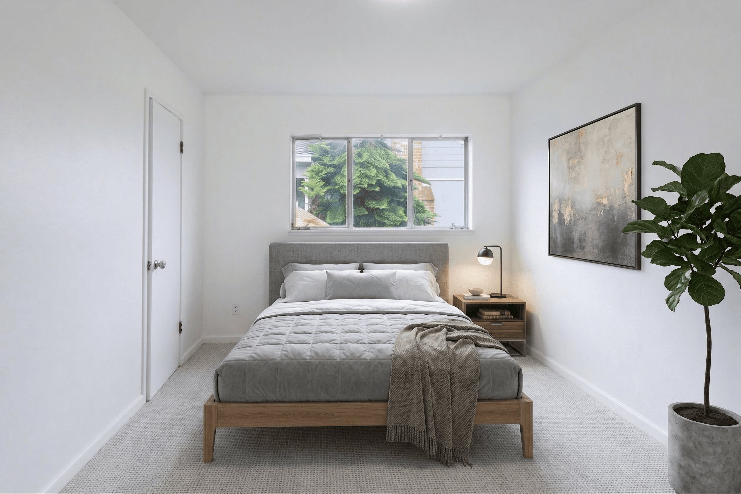 Bedroom virtually staged in Modern style with StageHQ AI virtual staging