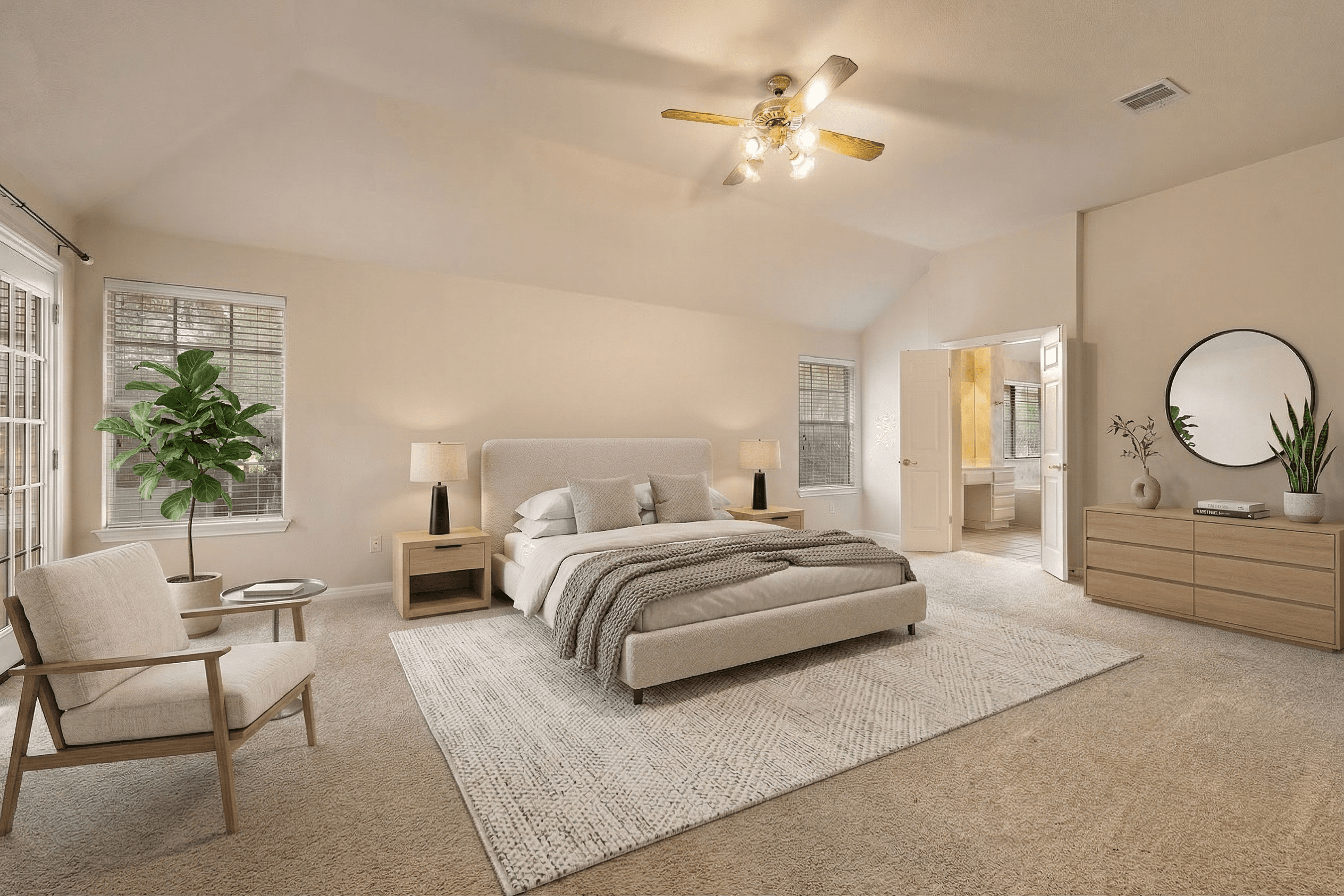 Bedroom virtually staged in Modern style with StageHQ AI virtual staging