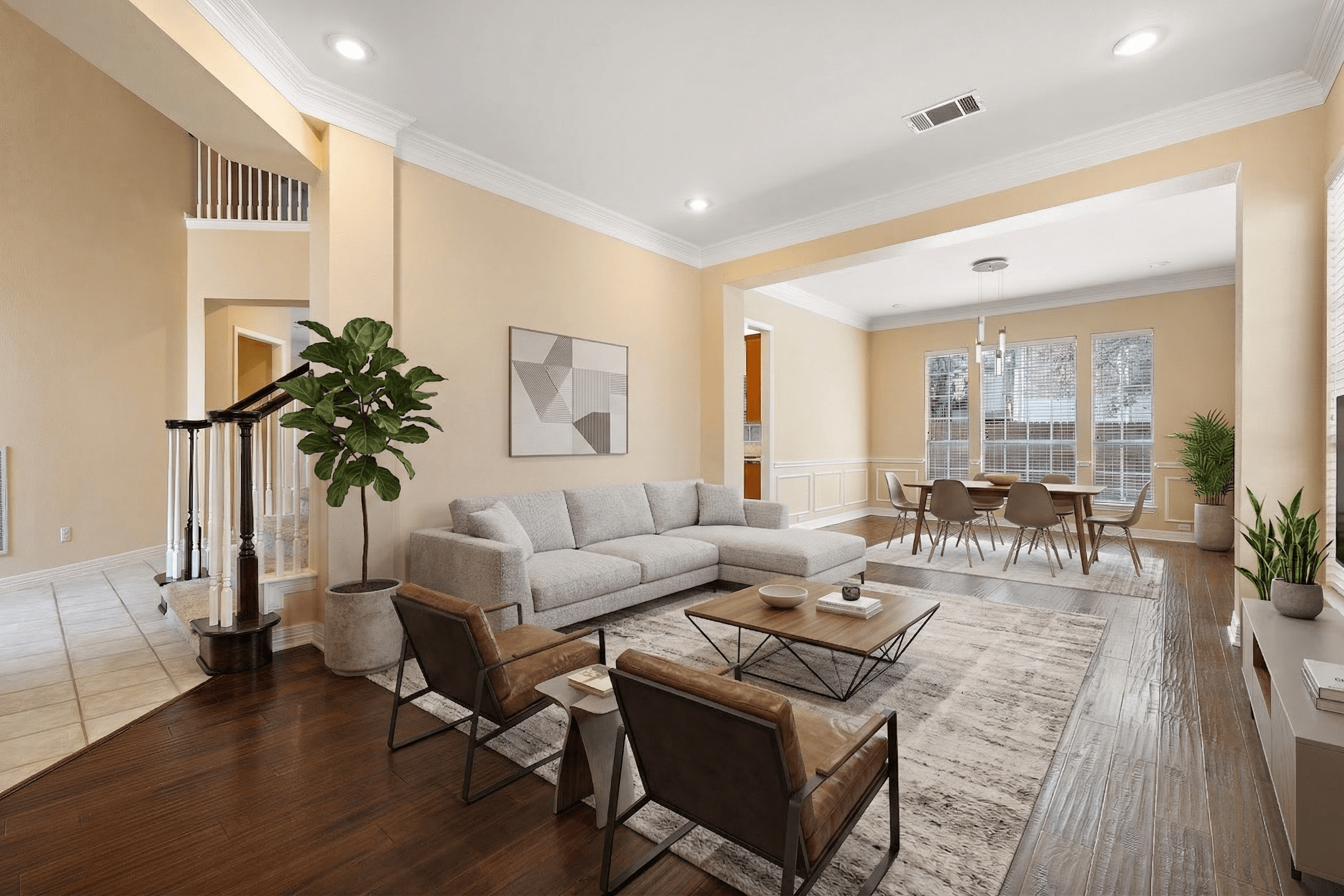 Living Room virtually staged in Modern style with StageHQ AI virtual staging