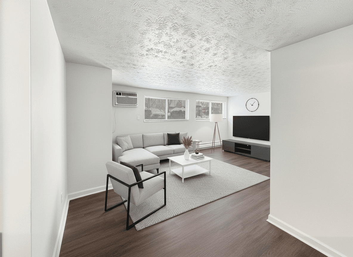 Living Room virtually staged in Minimalist style with StageHQ AI virtual staging