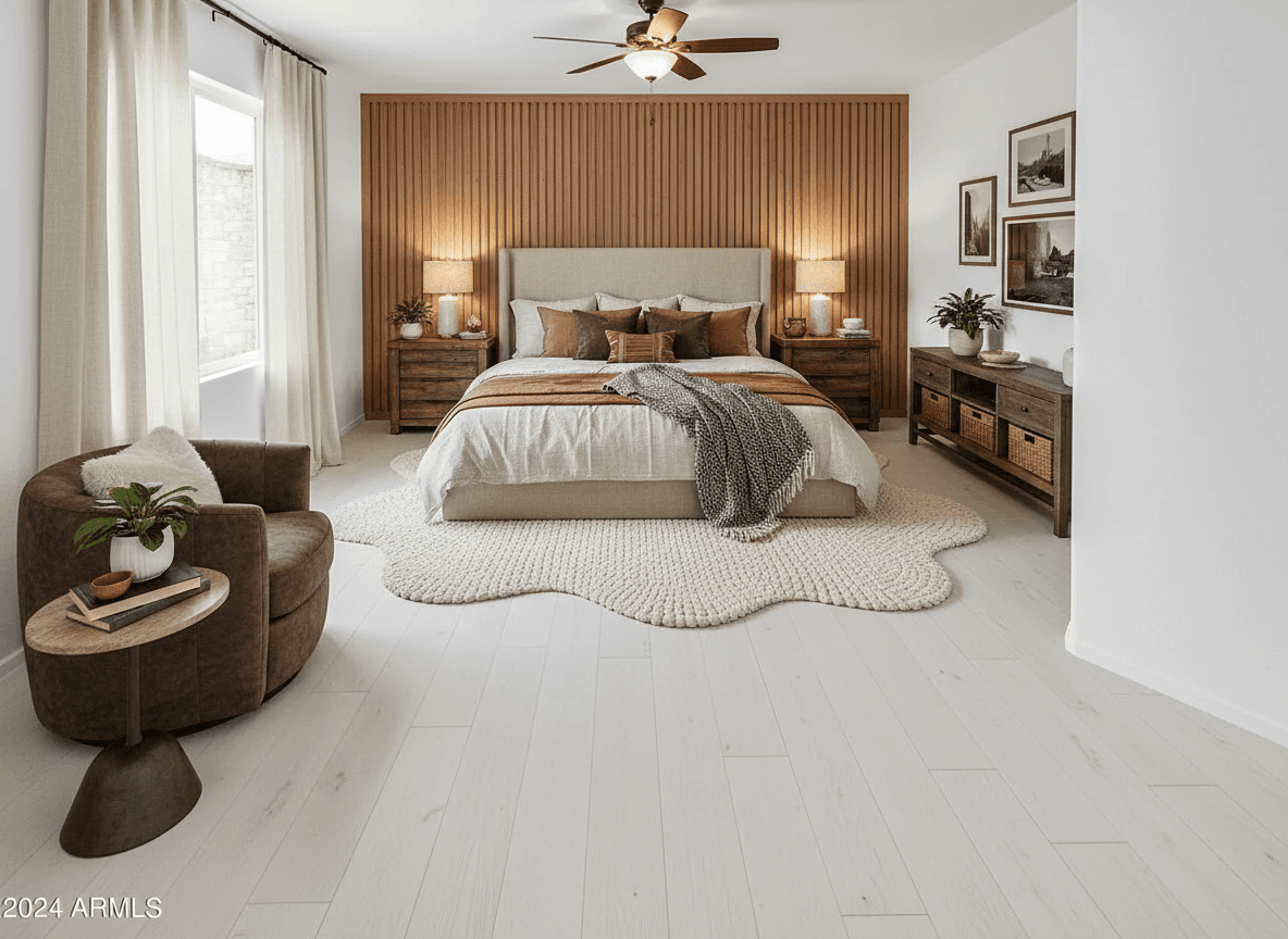 Bedroom virtually staged in Modern style with StageHQ AI virtual staging