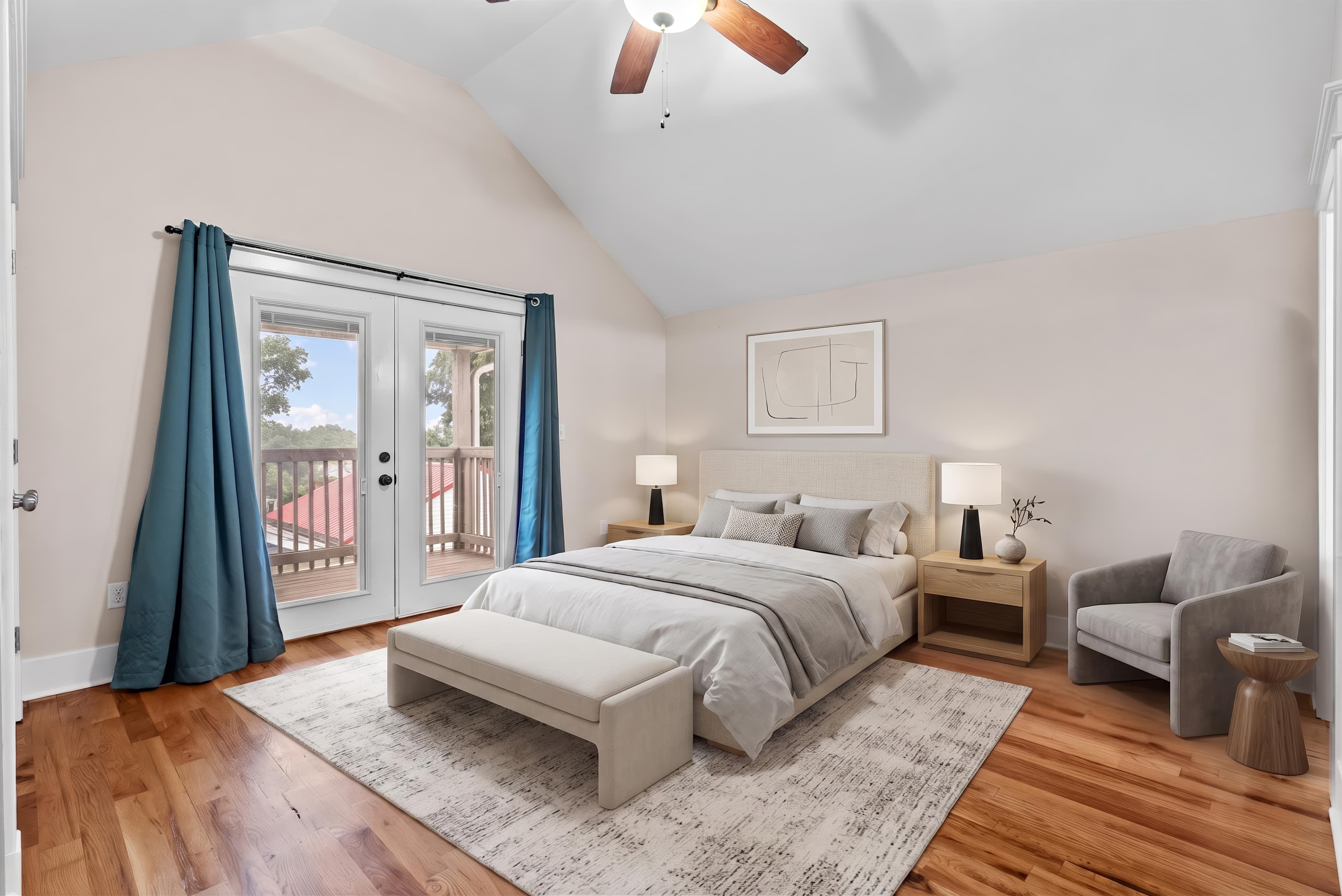 Bedroom virtually staged in Modern style with StageHQ AI virtual staging