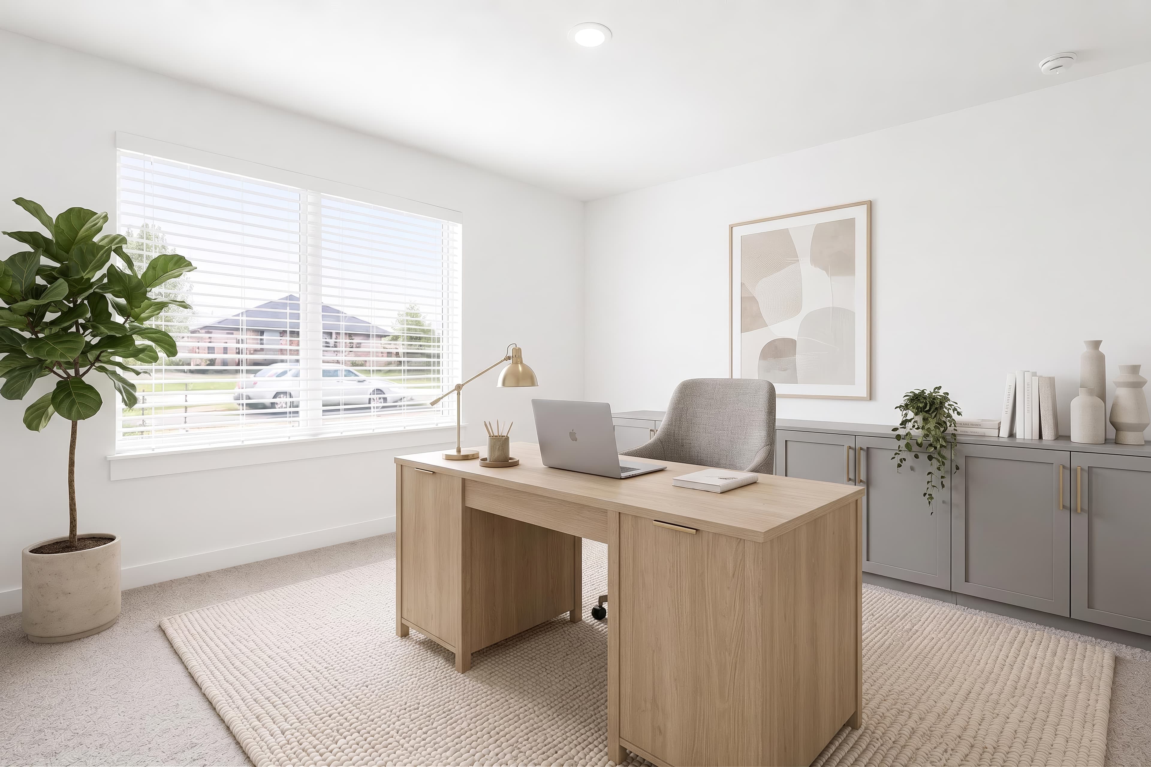Home Office virtually staged in Modern style with StageHQ AI virtual staging