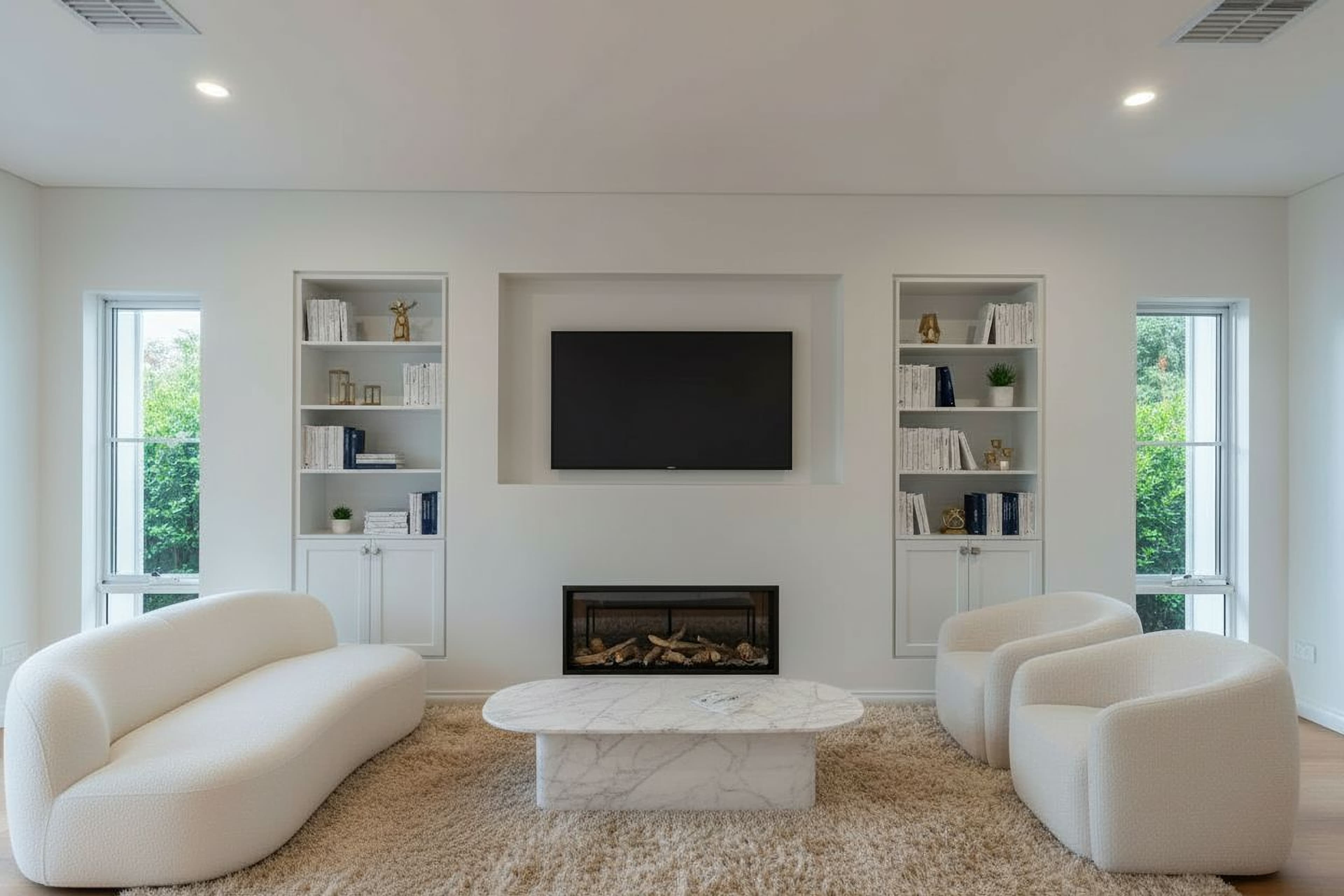 Living Room virtually staged in Modern style with StageHQ AI virtual staging