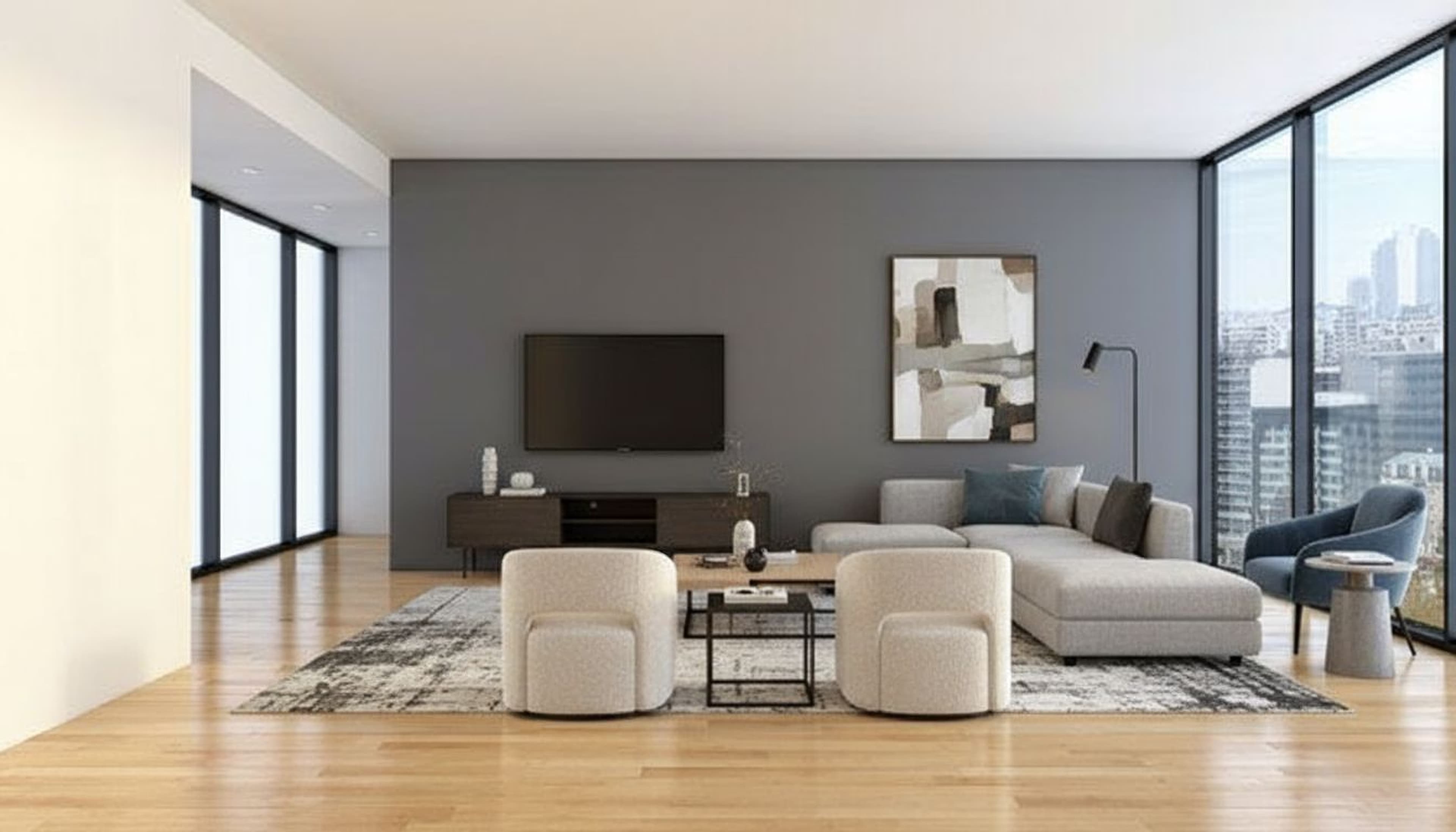 Living Room virtually staged in Modern style with StageHQ AI virtual staging