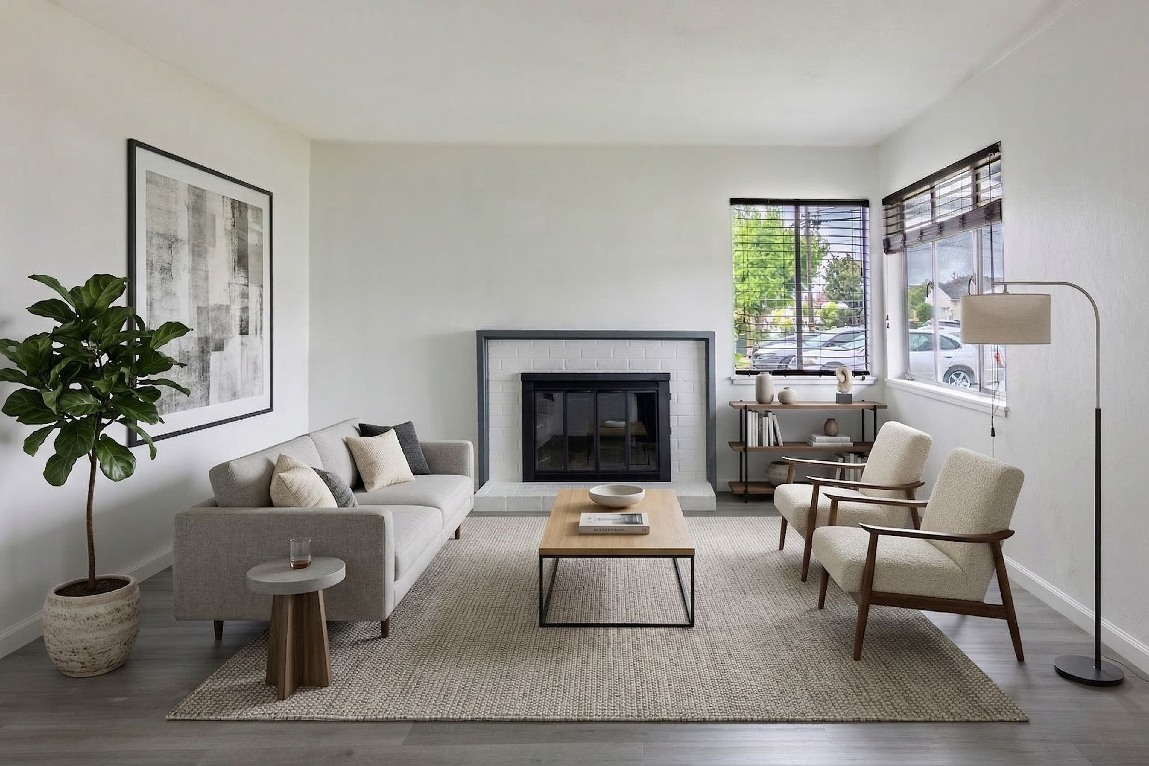 Living Room virtually staged in Modern style with StageHQ AI virtual staging