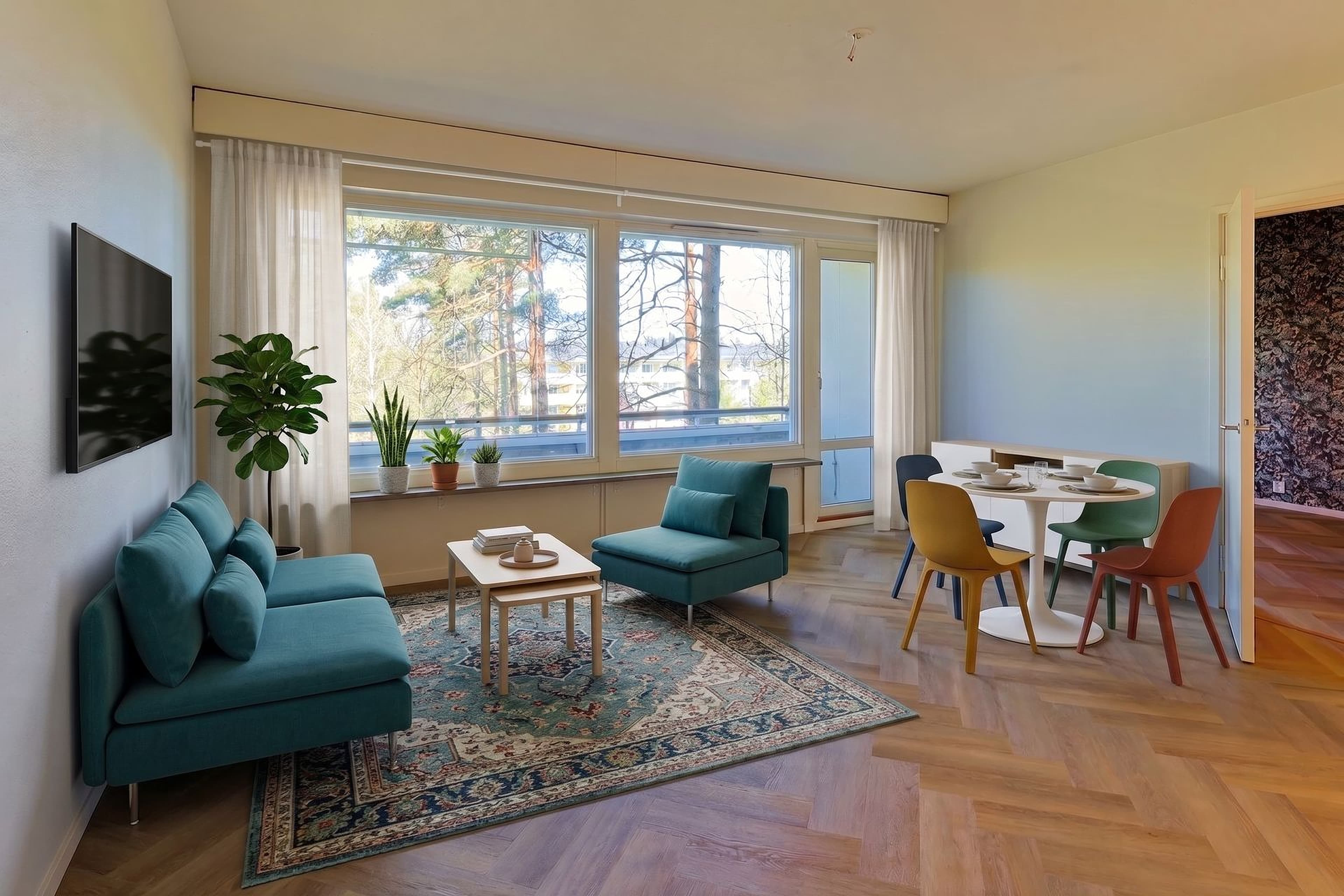 Living Room virtually staged in Scandinavian style with StageHQ AI virtual staging